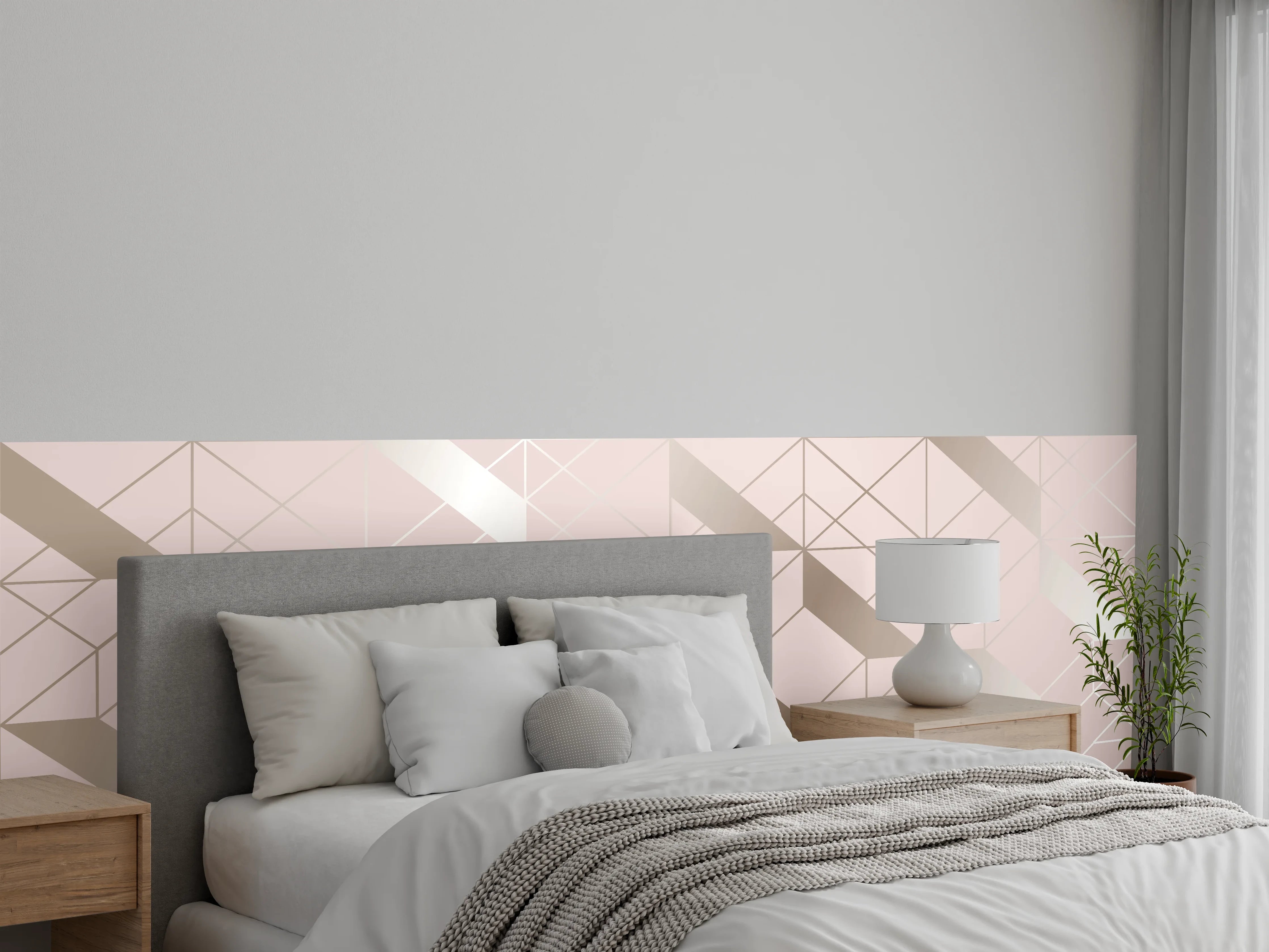 Wandverkleidung Schlafzimmer - Beige Geometrie-Muster Tapete