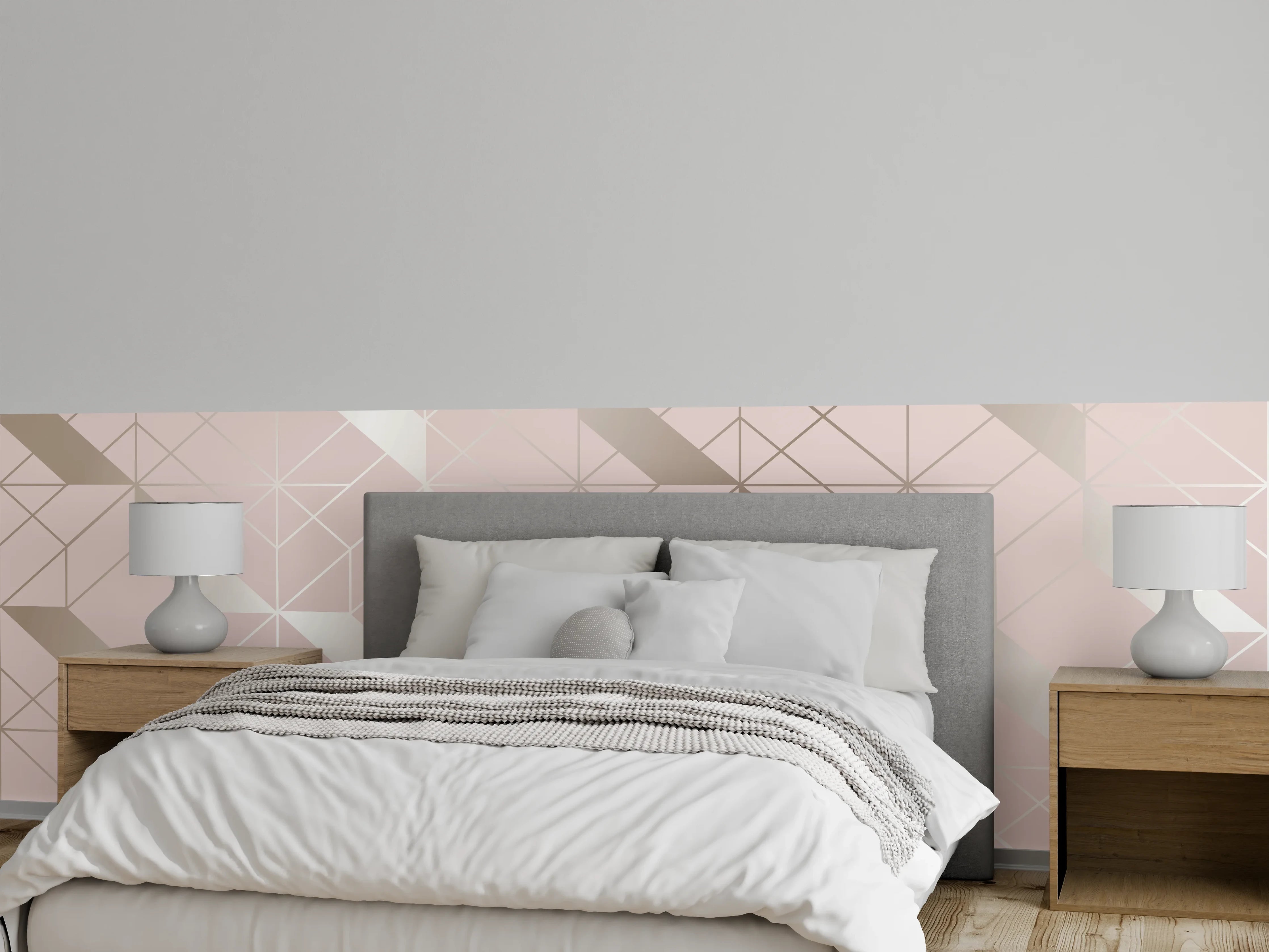 Wandverkleidung Schlafzimmer - Beige Geometrie-Muster Tapete