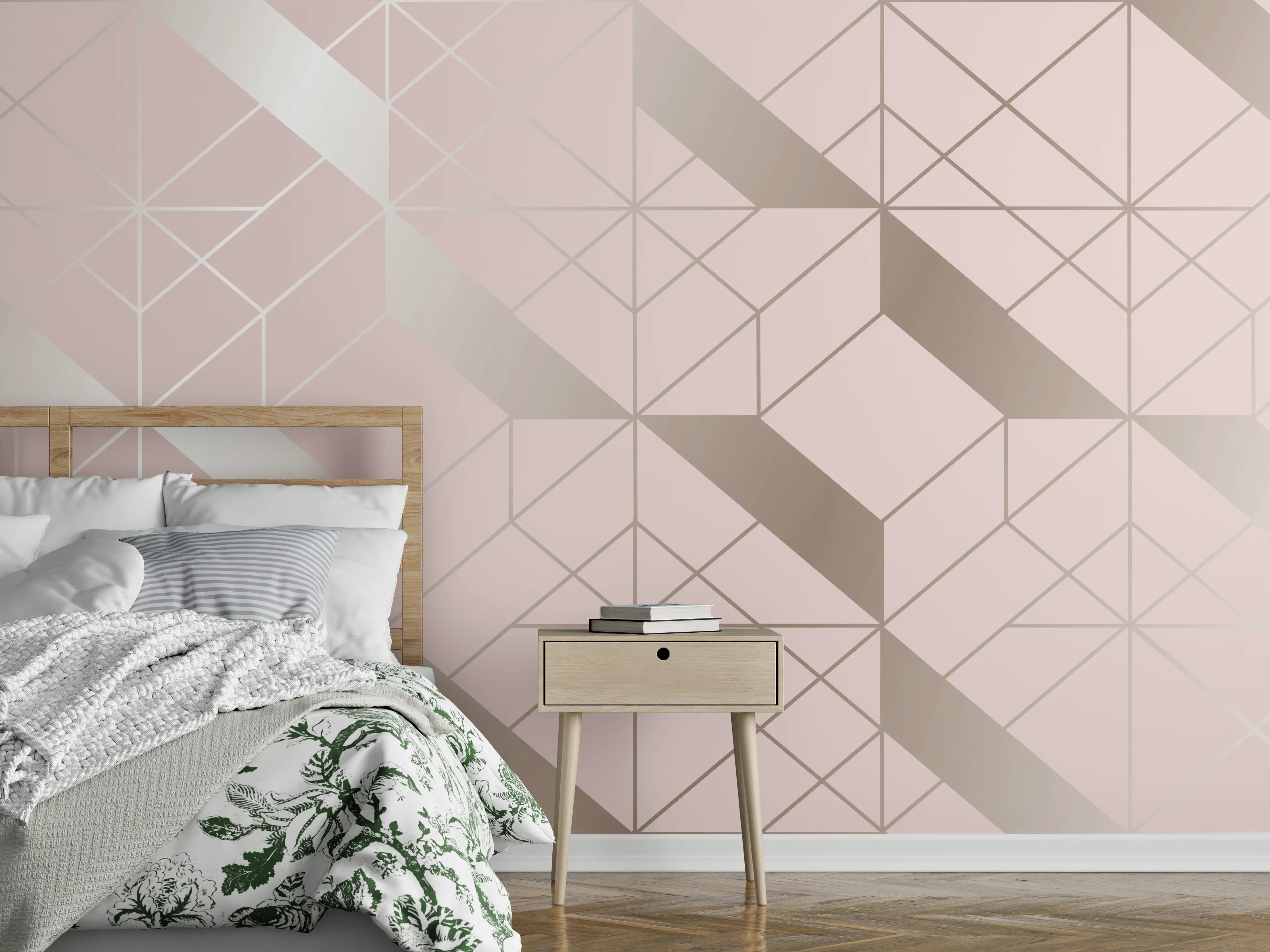 Wandverkleidung Schlafzimmer - Beige Geometrie-Muster Tapete
