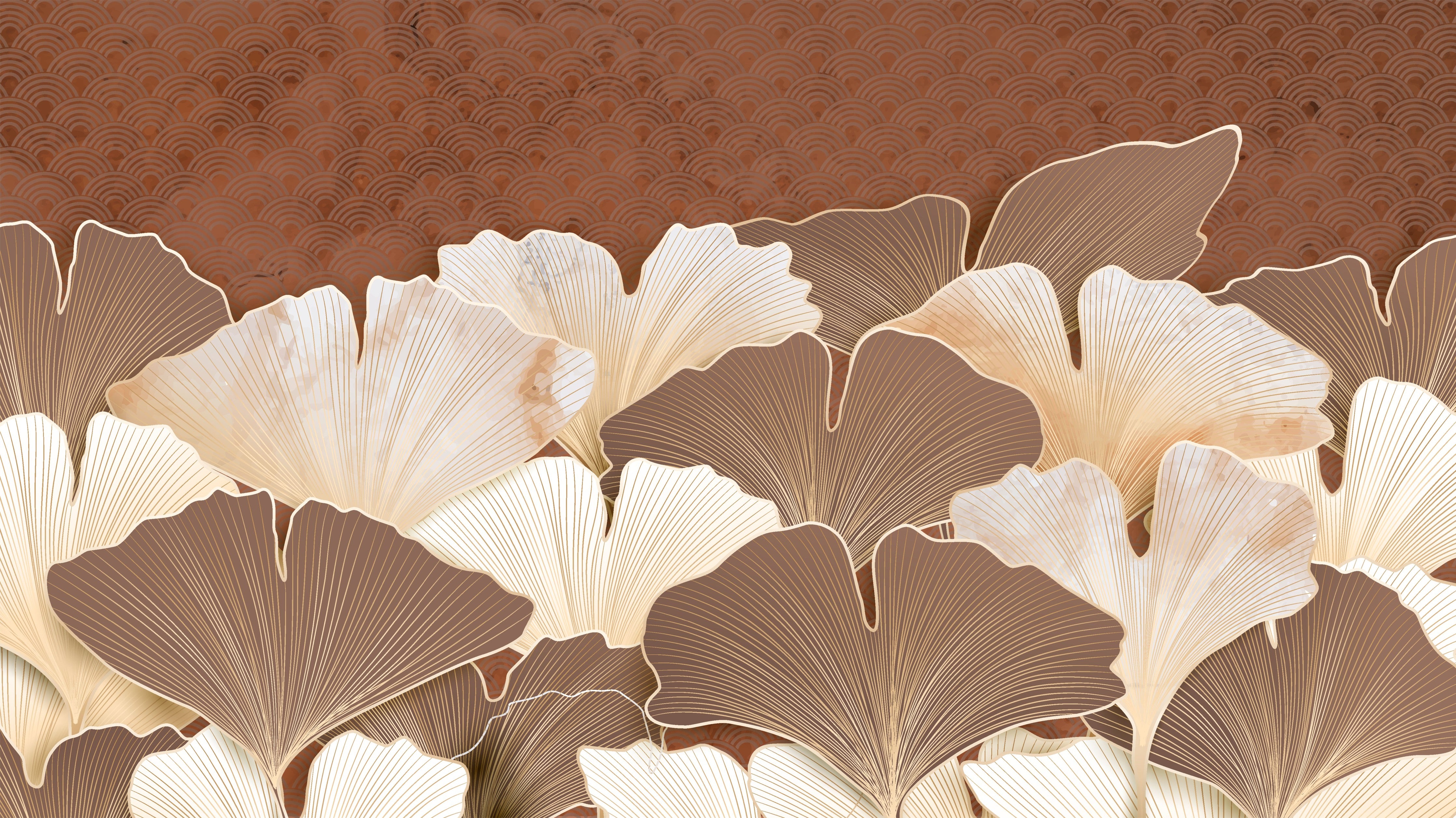 Wandverkleidung Schlafzimmer-Beige Ginkgo Blattmuster