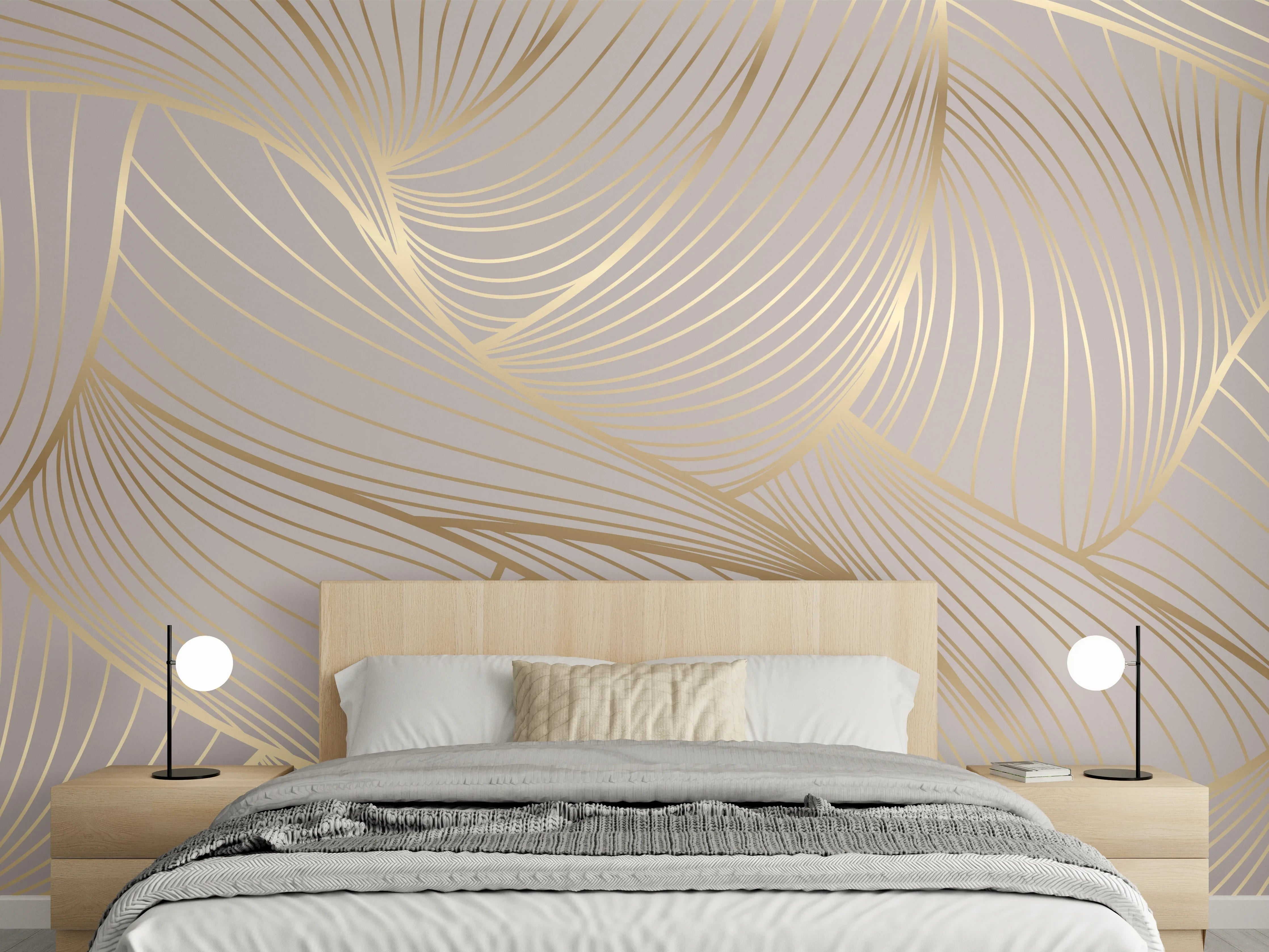 Wandverkleidung Schlafzimmer - Beige-Goldene Linien Muster