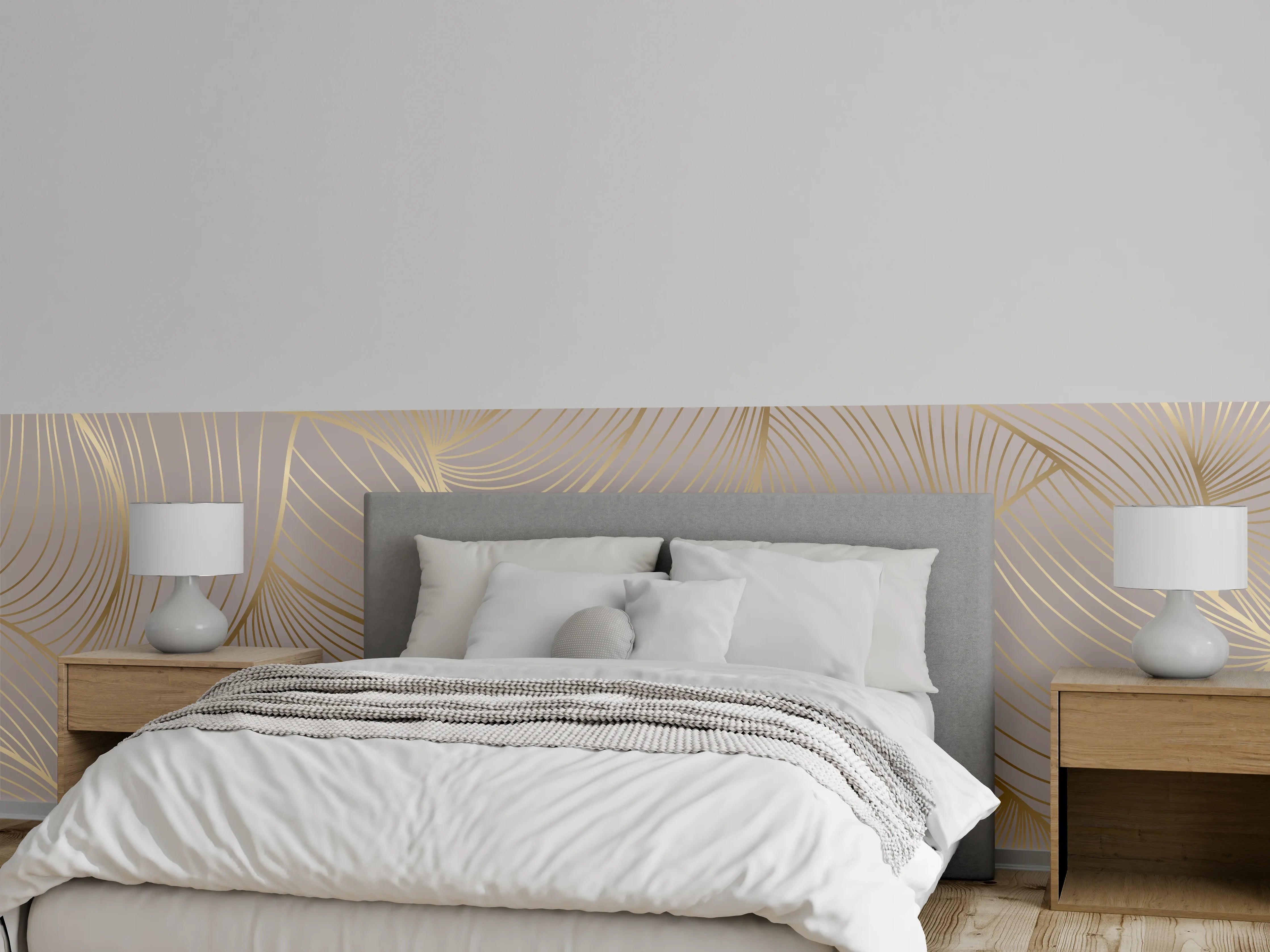 Wandverkleidung Schlafzimmer - Beige-Goldene Linien Muster