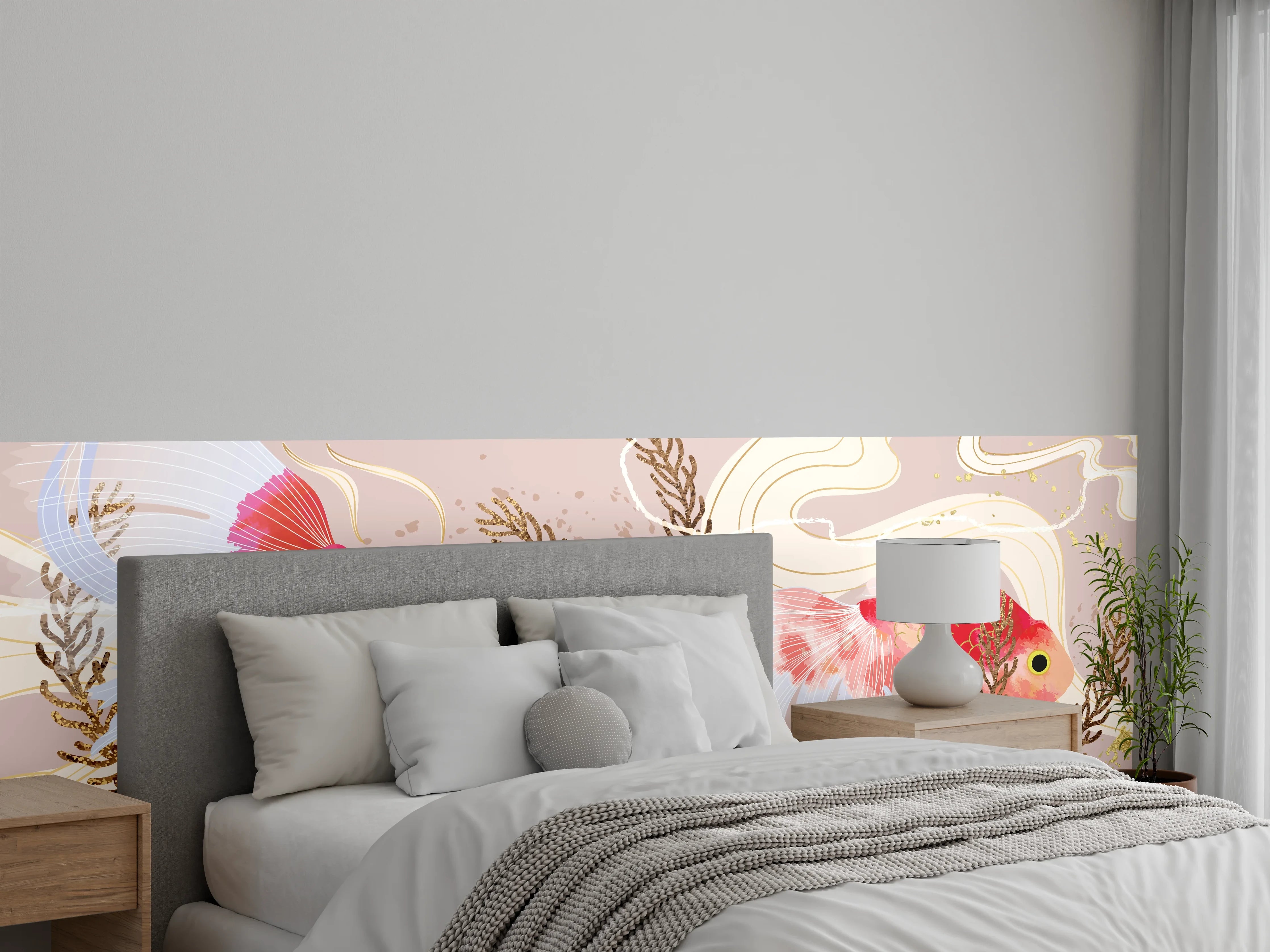 Wandverkleidung Schlafzimmer - Beige Koi-Kunstdruck