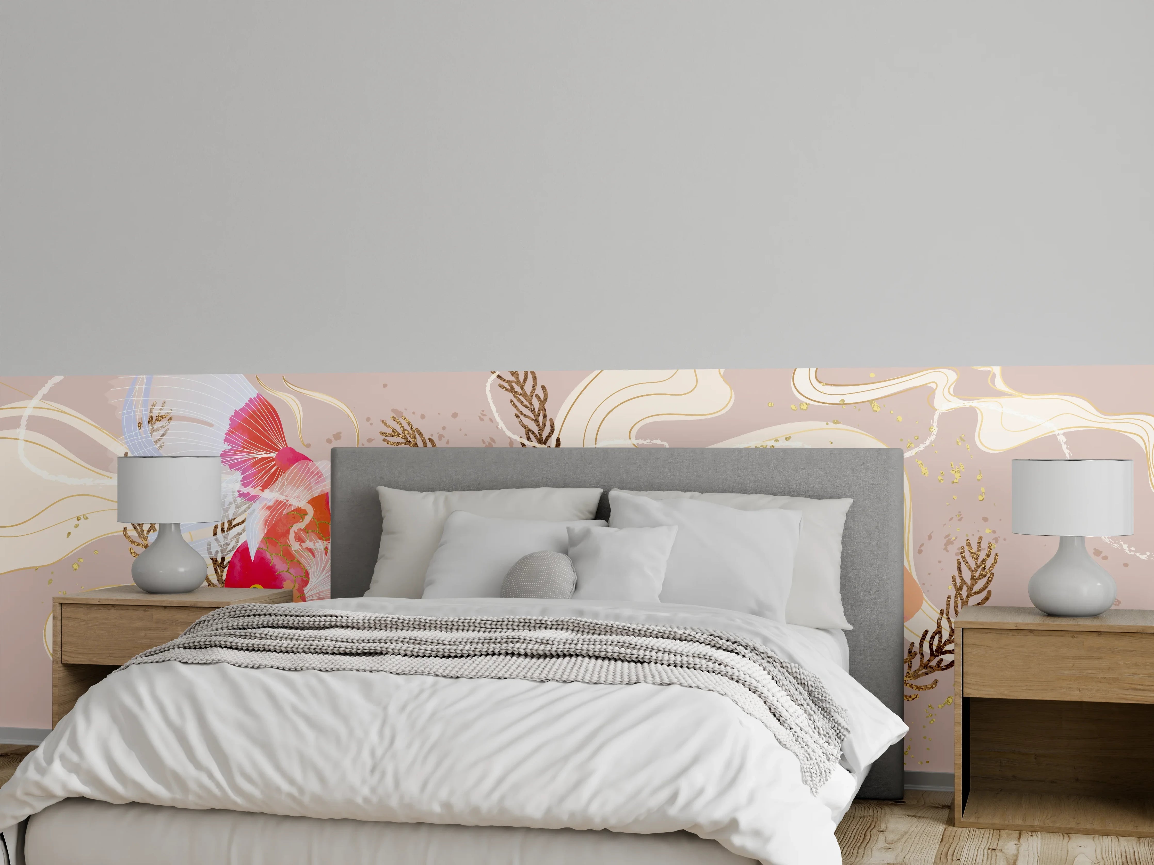 Wandverkleidung Schlafzimmer - Beige Koi-Kunstdruck