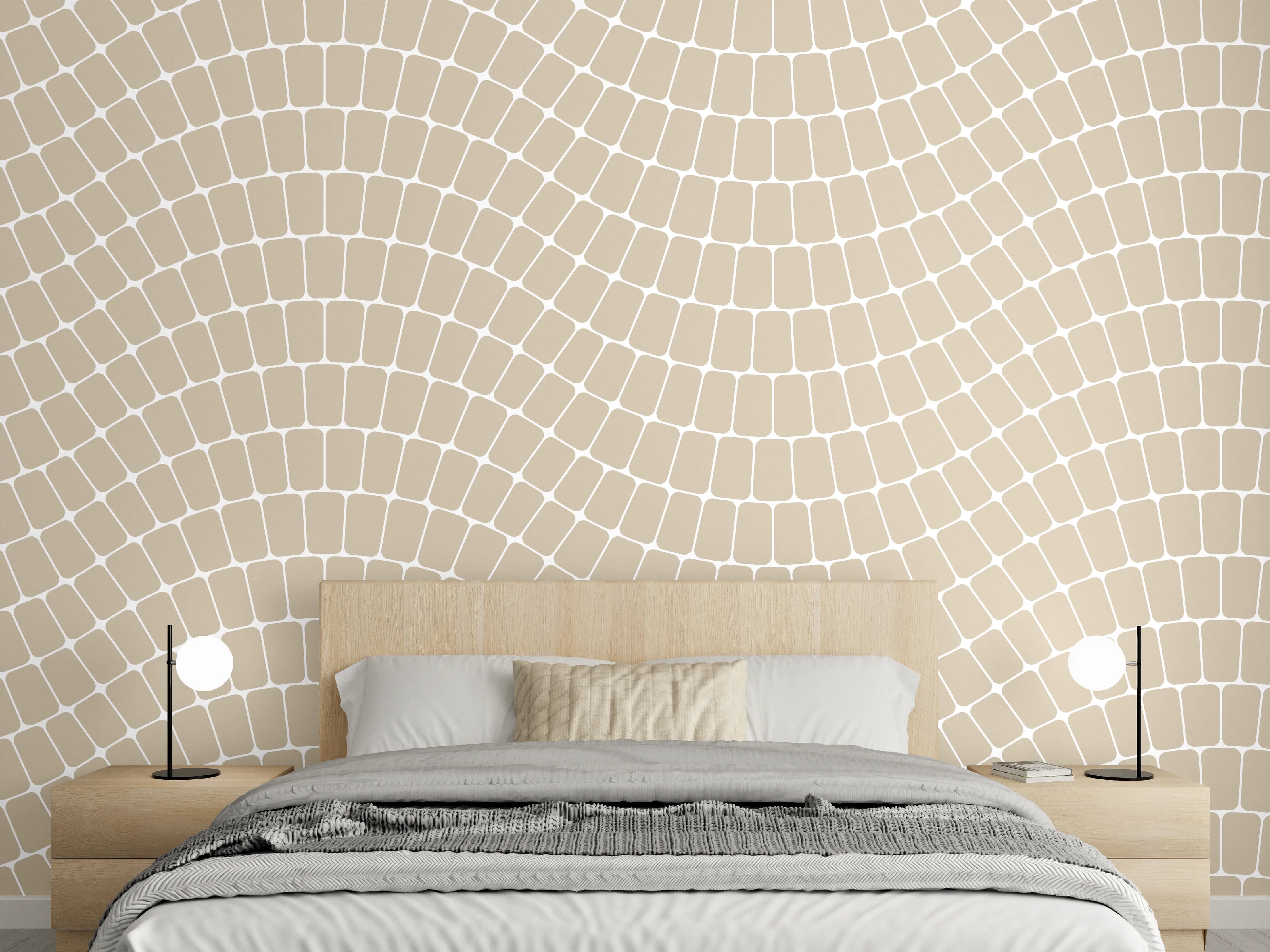 Wandverkleidung Schlafzimmer - Beige Mosaikfliesen mit sanften Wellenmuster