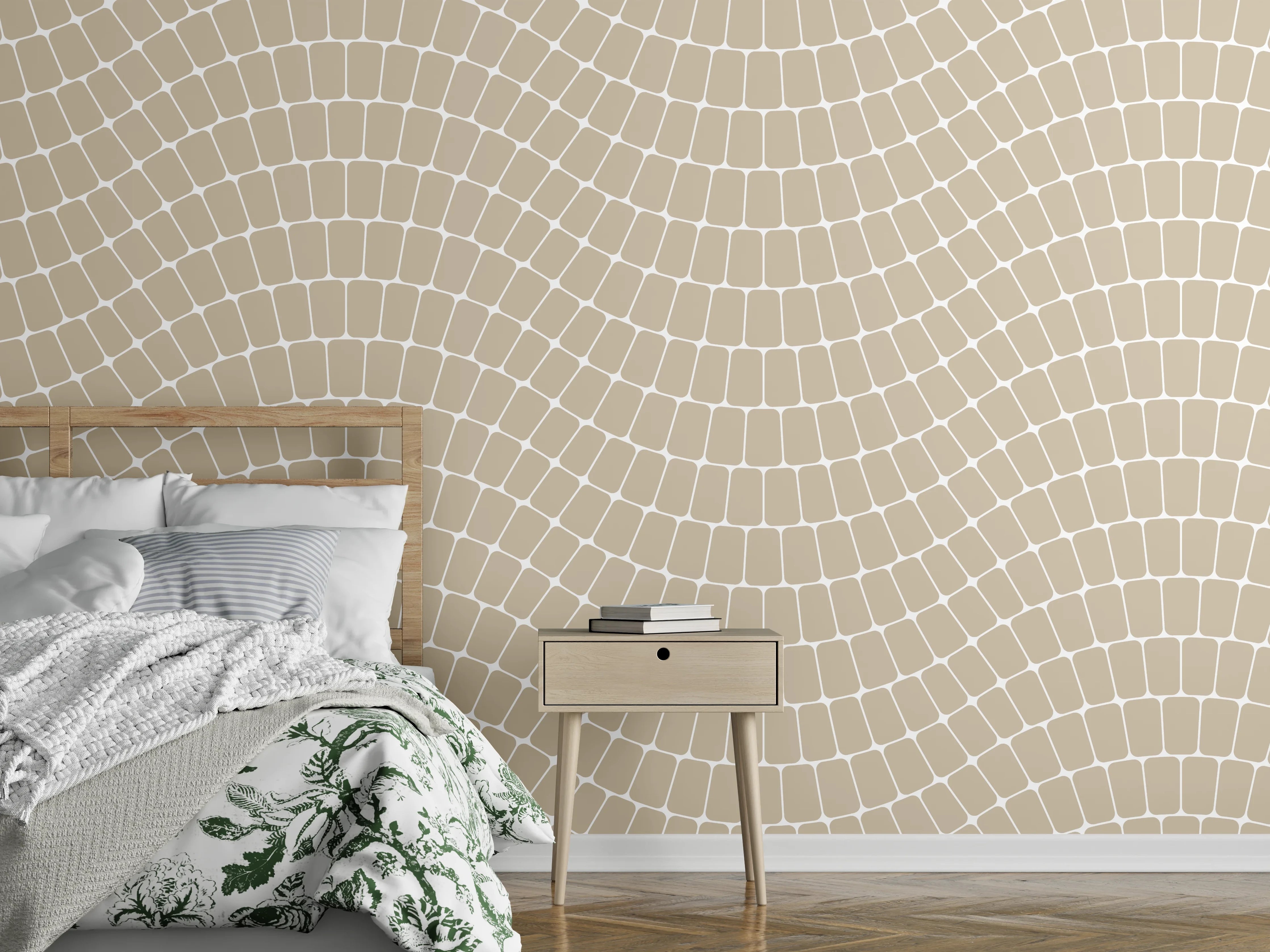 Wandverkleidung Schlafzimmer - Beige Mosaikfliesen mit sanften Wellenmuster