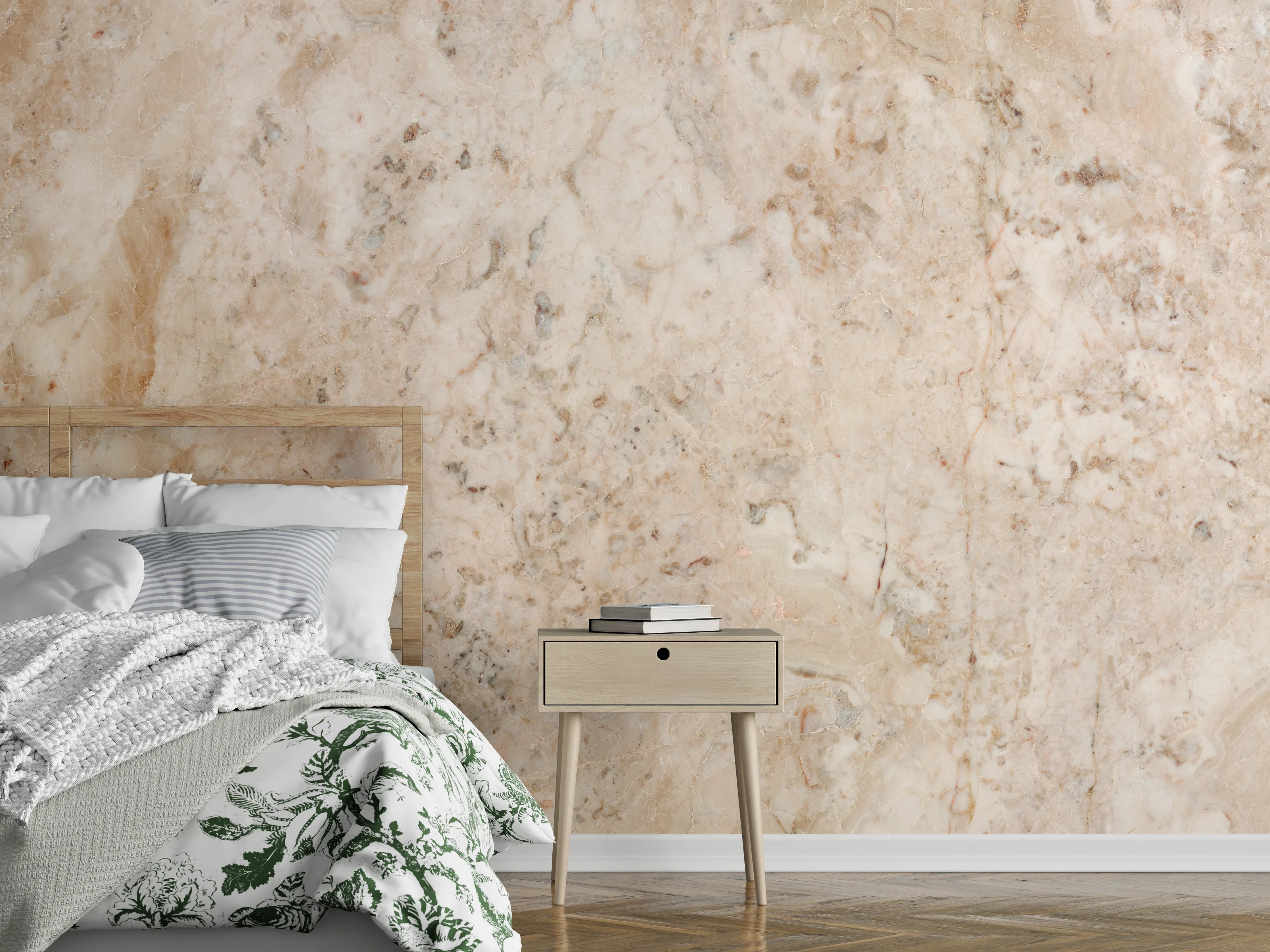 Wandverkleidung Schlafzimmer - Beige Naturmarmor Stein Textur