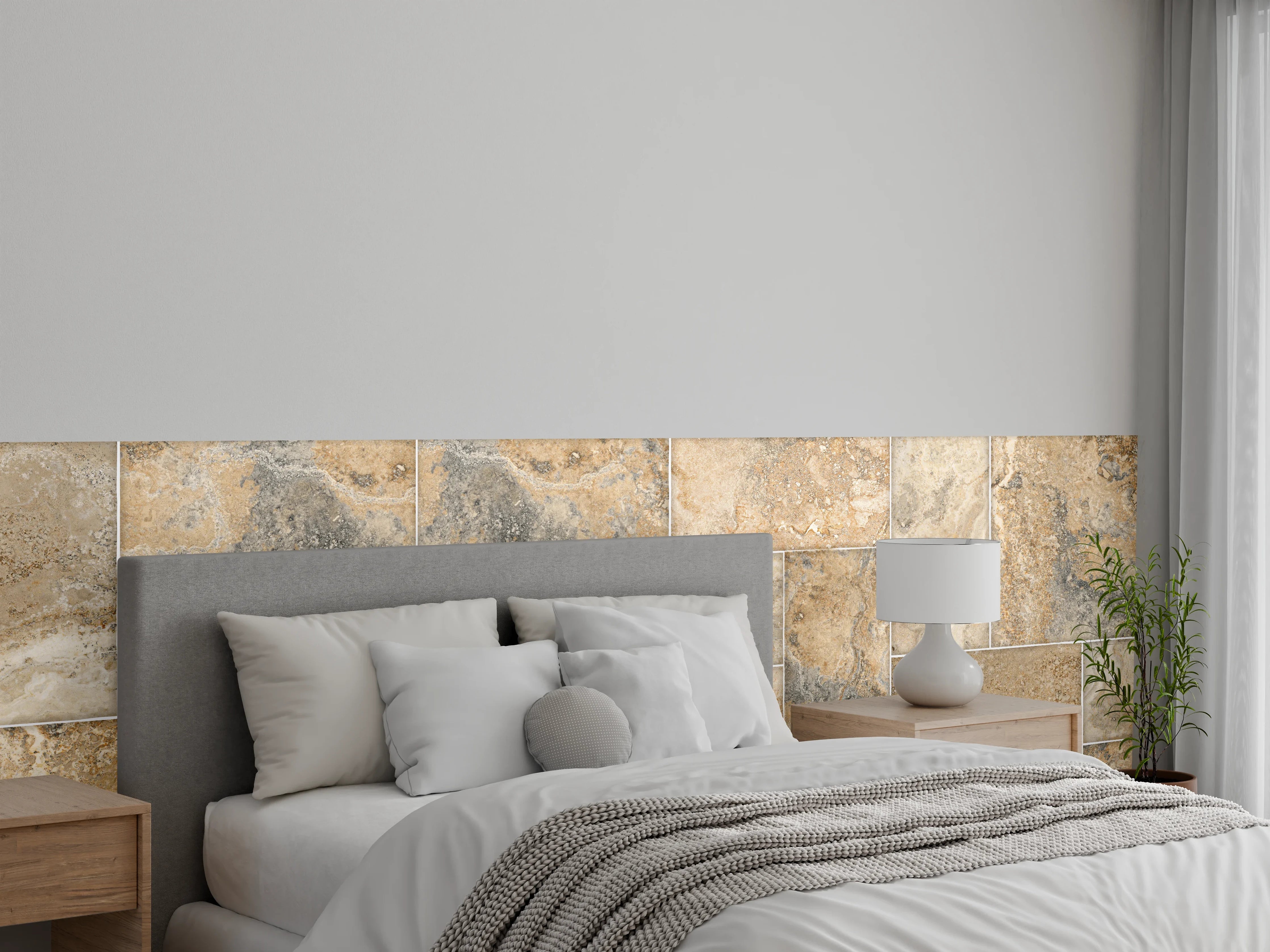 Wandverkleidung Schlafzimmer - Beige Naturstein Wandtextur