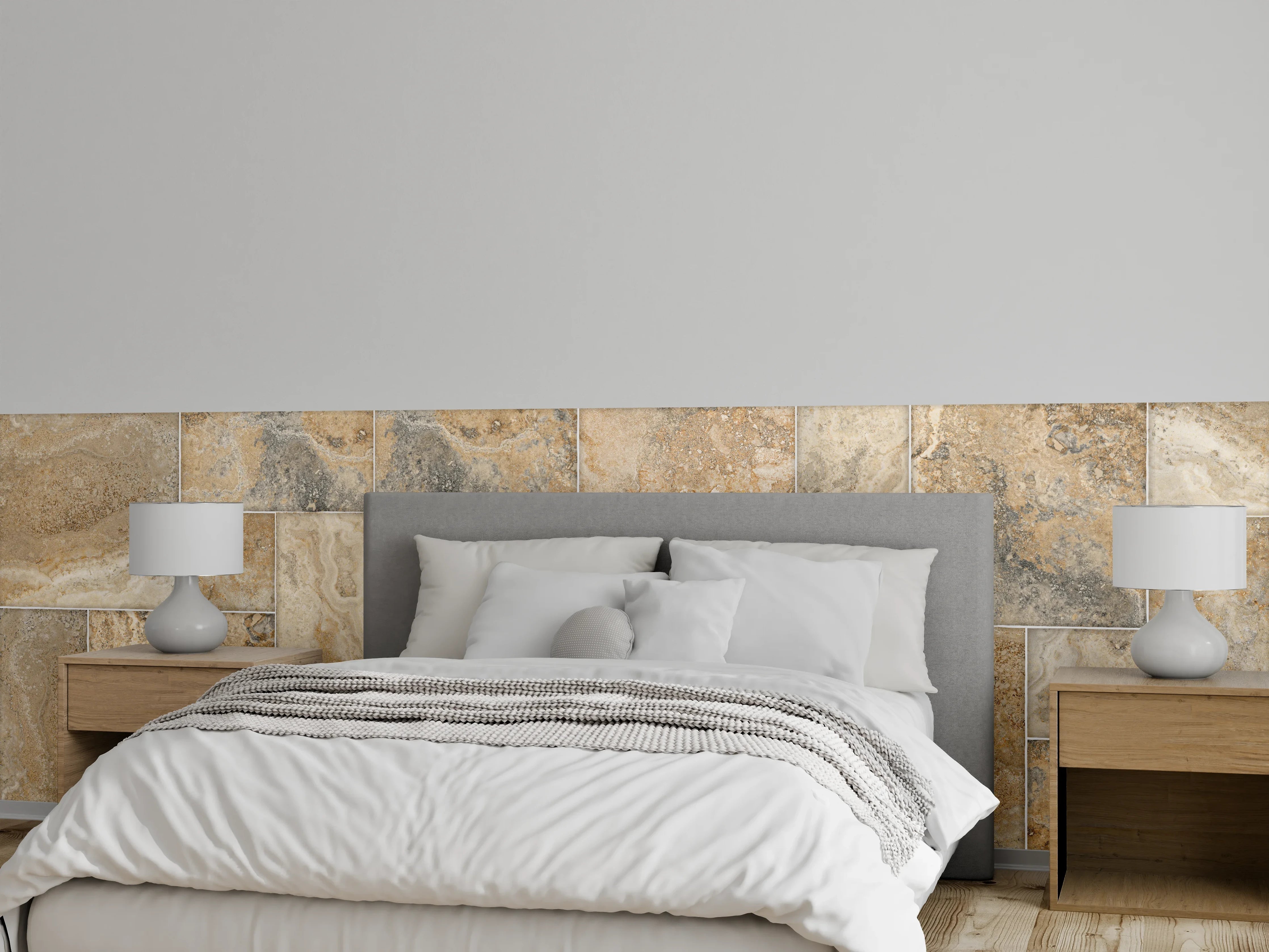 Wandverkleidung Schlafzimmer - Beige Naturstein Wandtextur