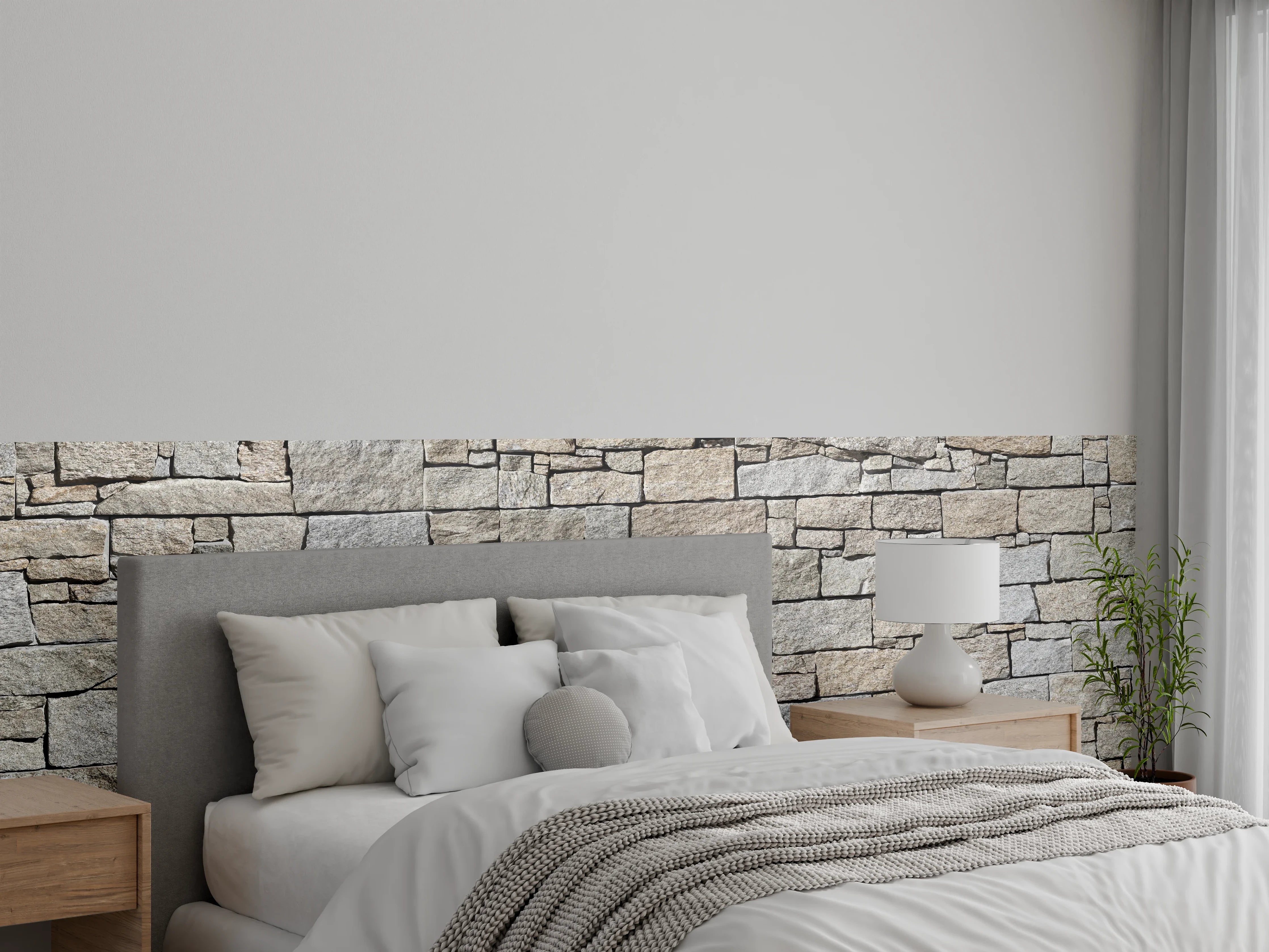 Wandverkleidung Schlafzimmer - Beige Natursteinmauer Struktur