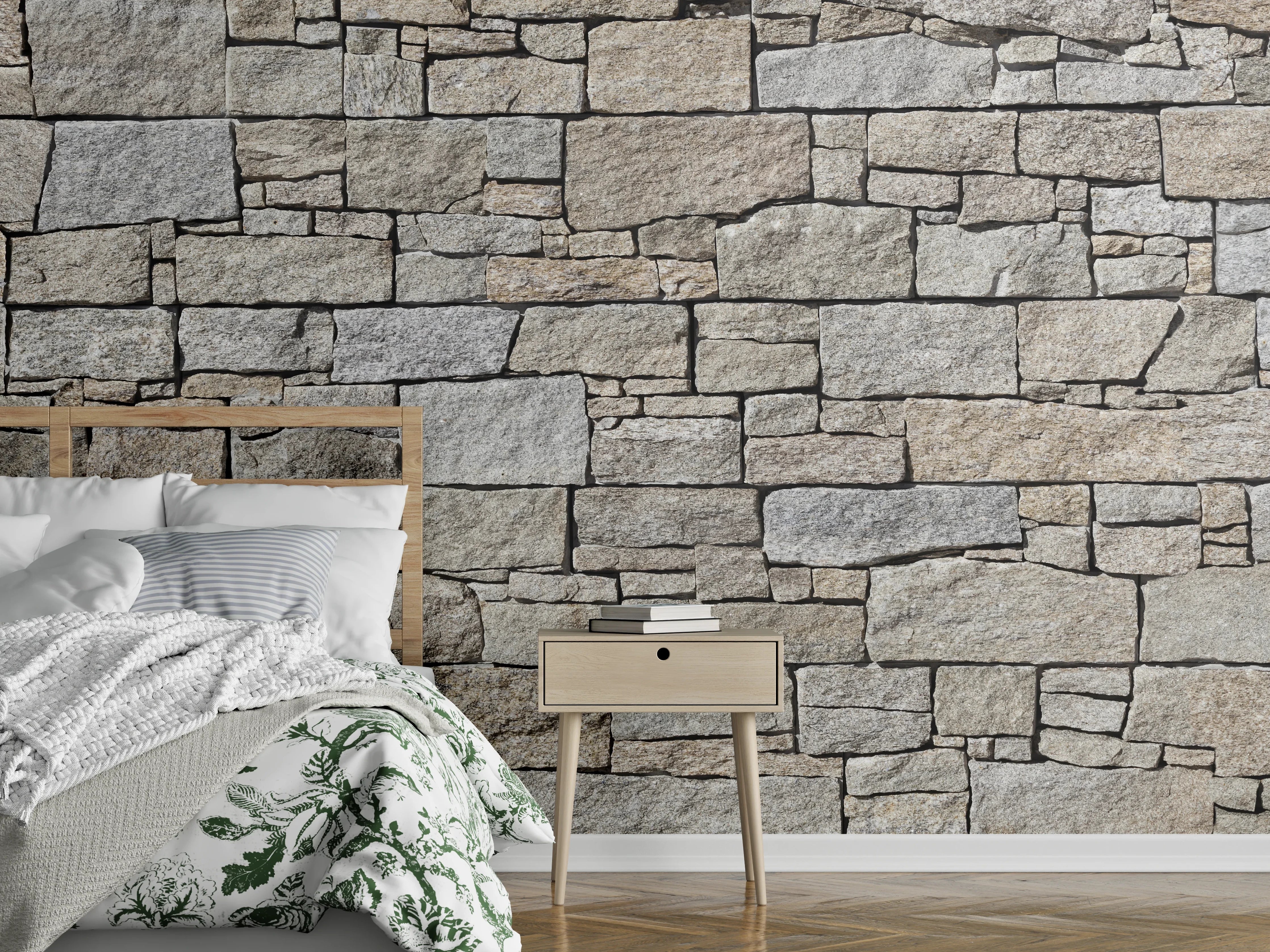 Wandverkleidung Schlafzimmer - Beige Natursteinmauer Struktur