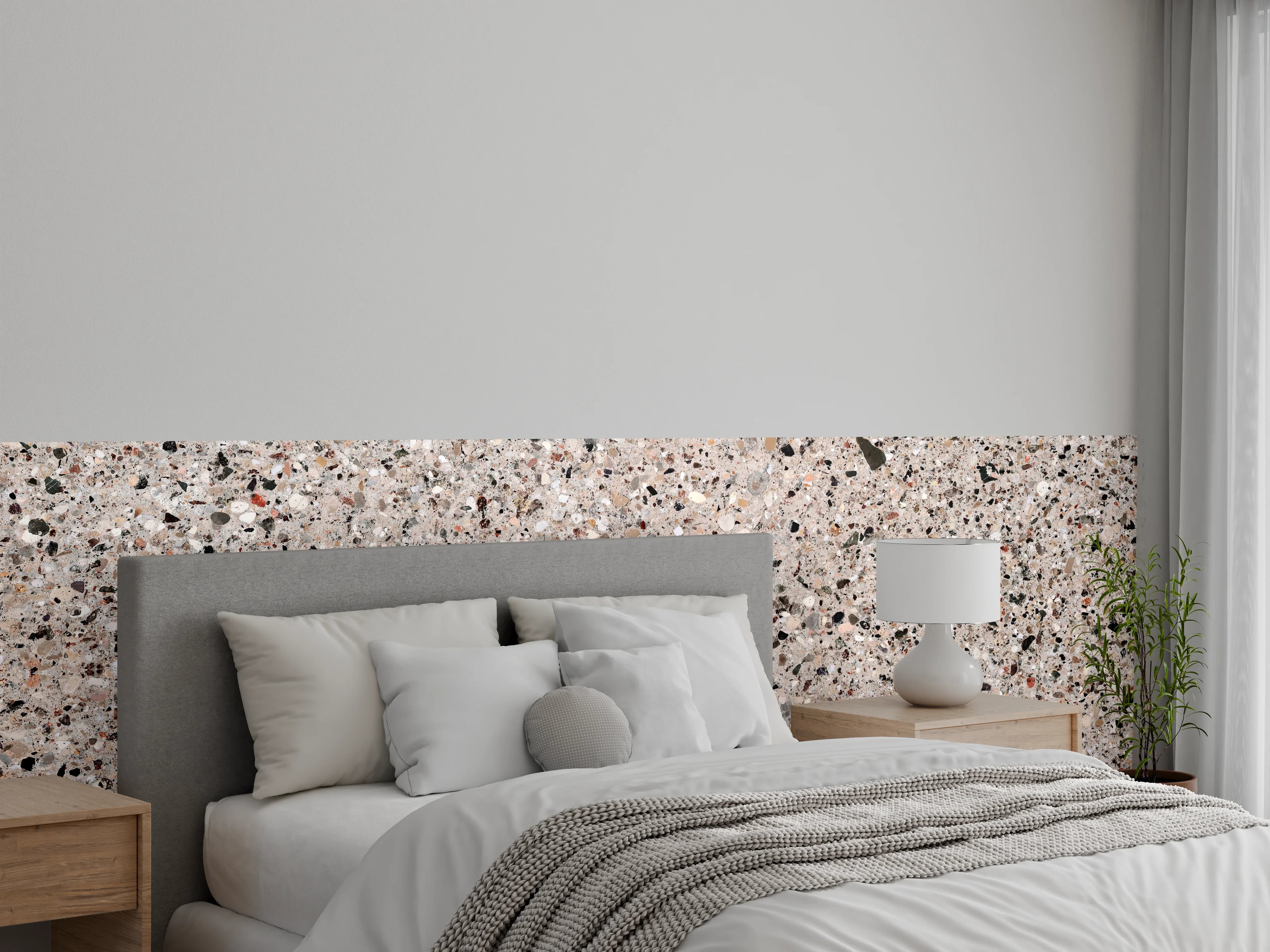 Wandverkleidung Schlafzimmer - Beige Steinterrazzo Textur