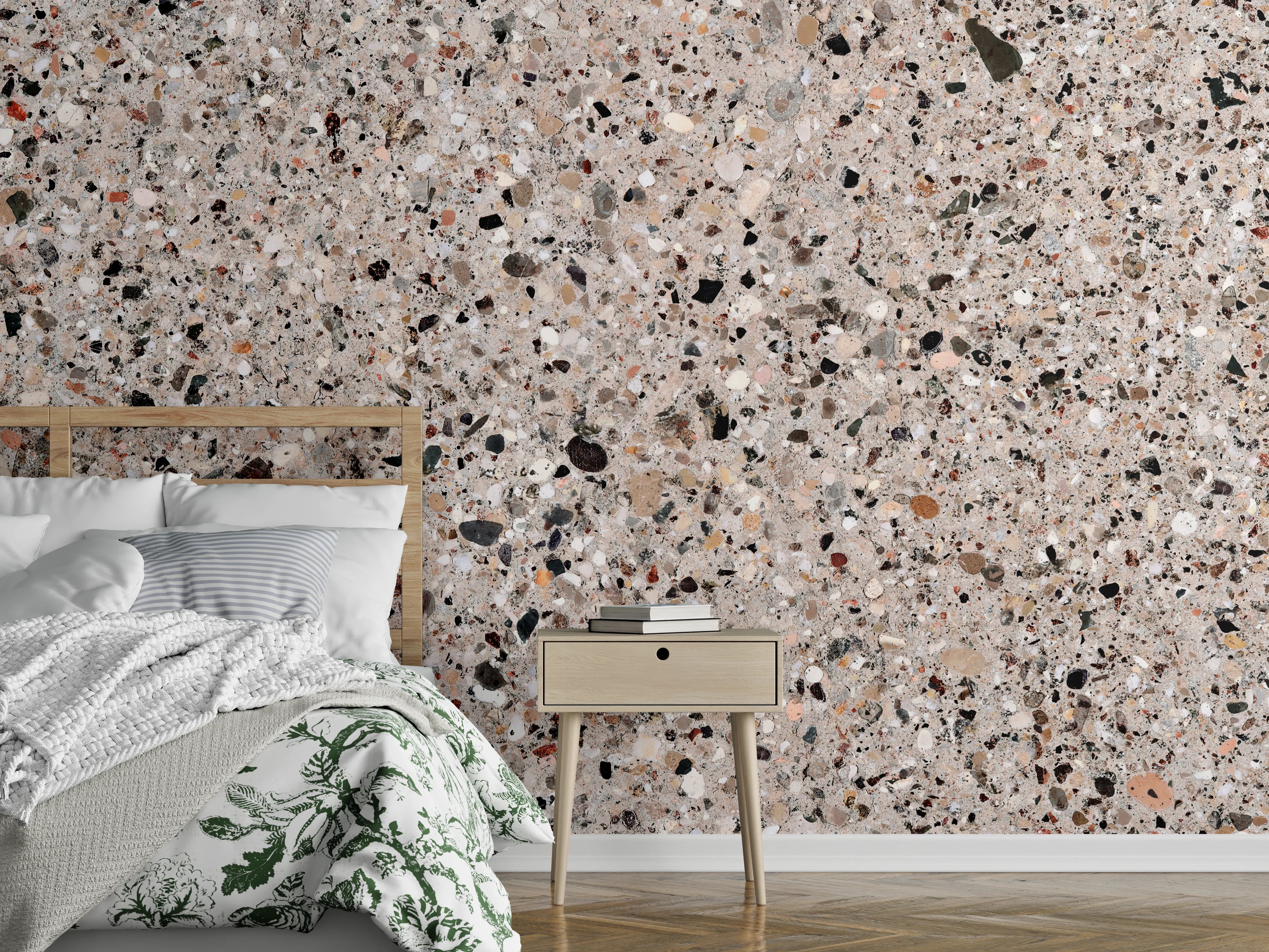 Wandverkleidung Schlafzimmer - Beige Steinterrazzo Textur