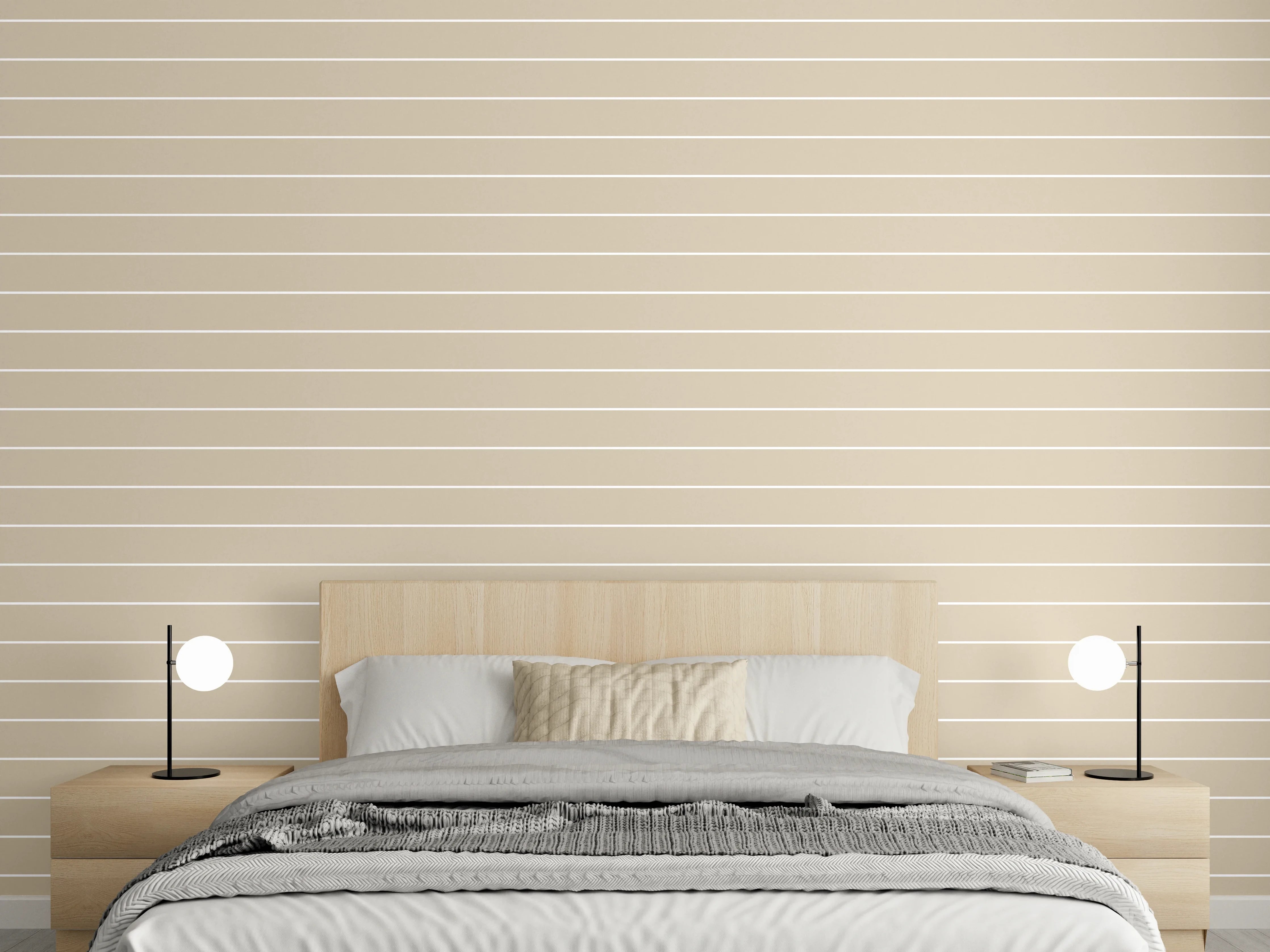 Wandverkleidung Schlafzimmer - Beige Streifenmuster Tapete Modern