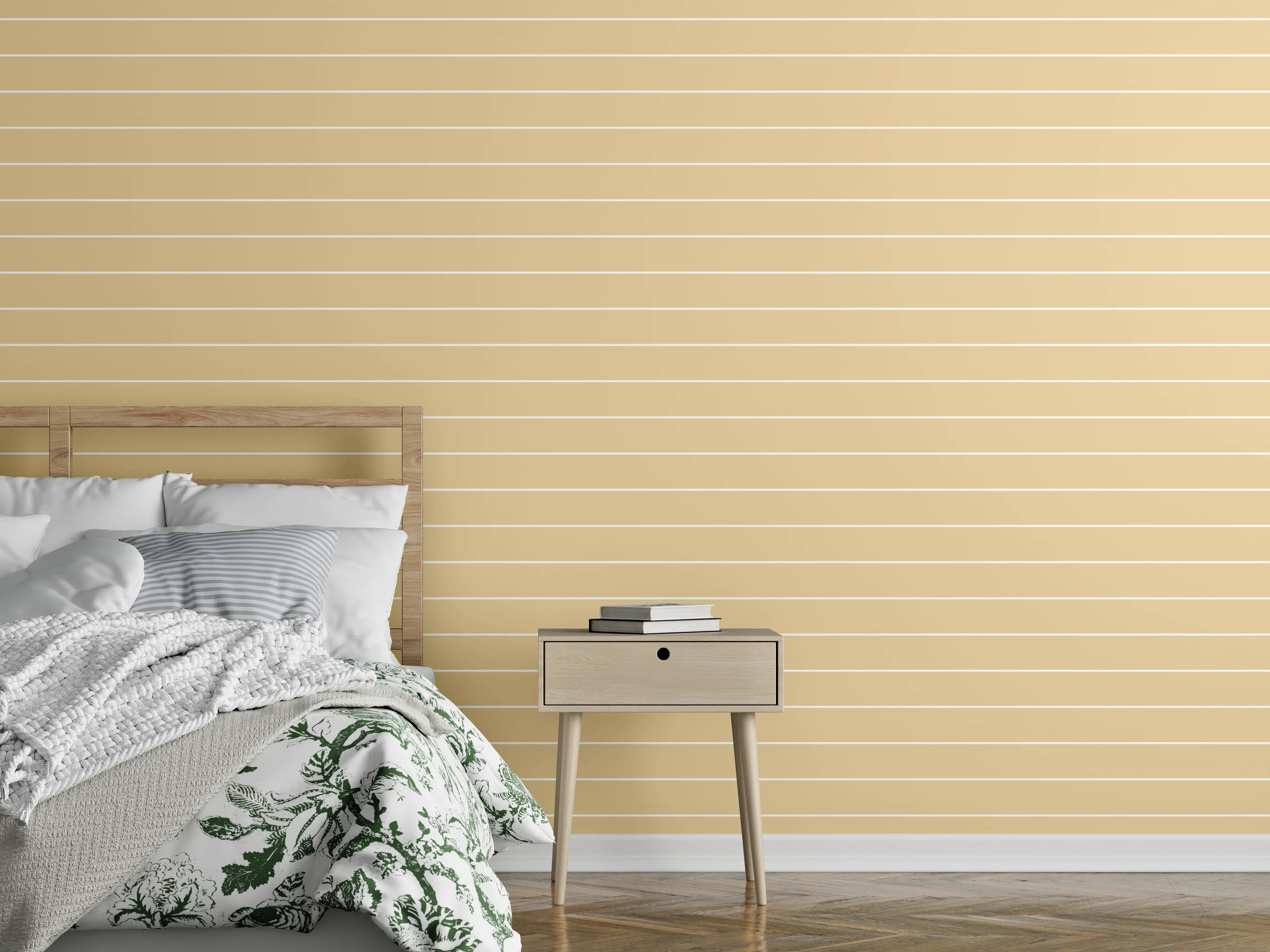 Wandverkleidung Schlafzimmer - Beige Streifenmuster, moderne Wandgestaltung