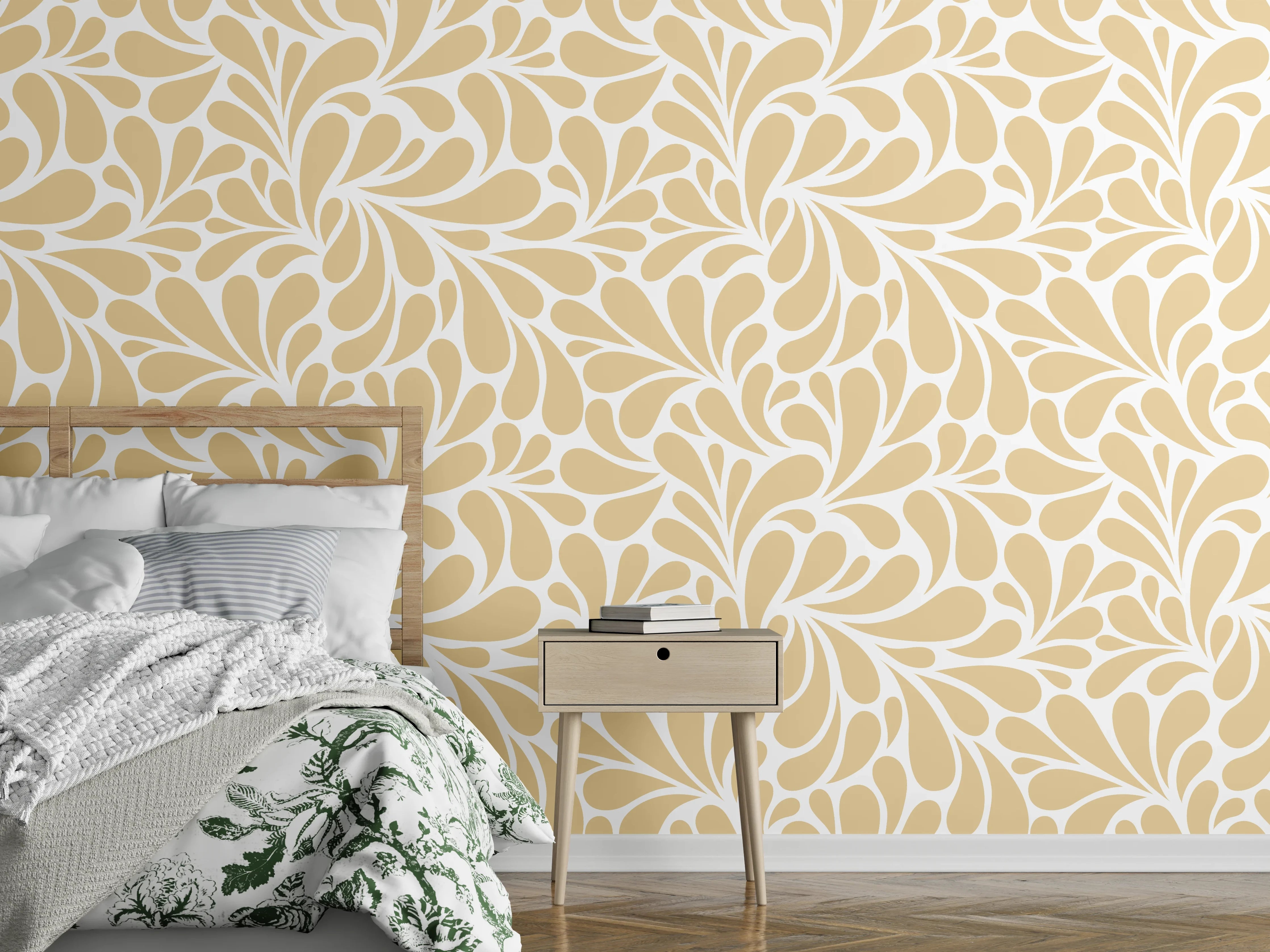 Wandverkleidung Schlafzimmer - Beige-Weiße Blättermuster-Textur