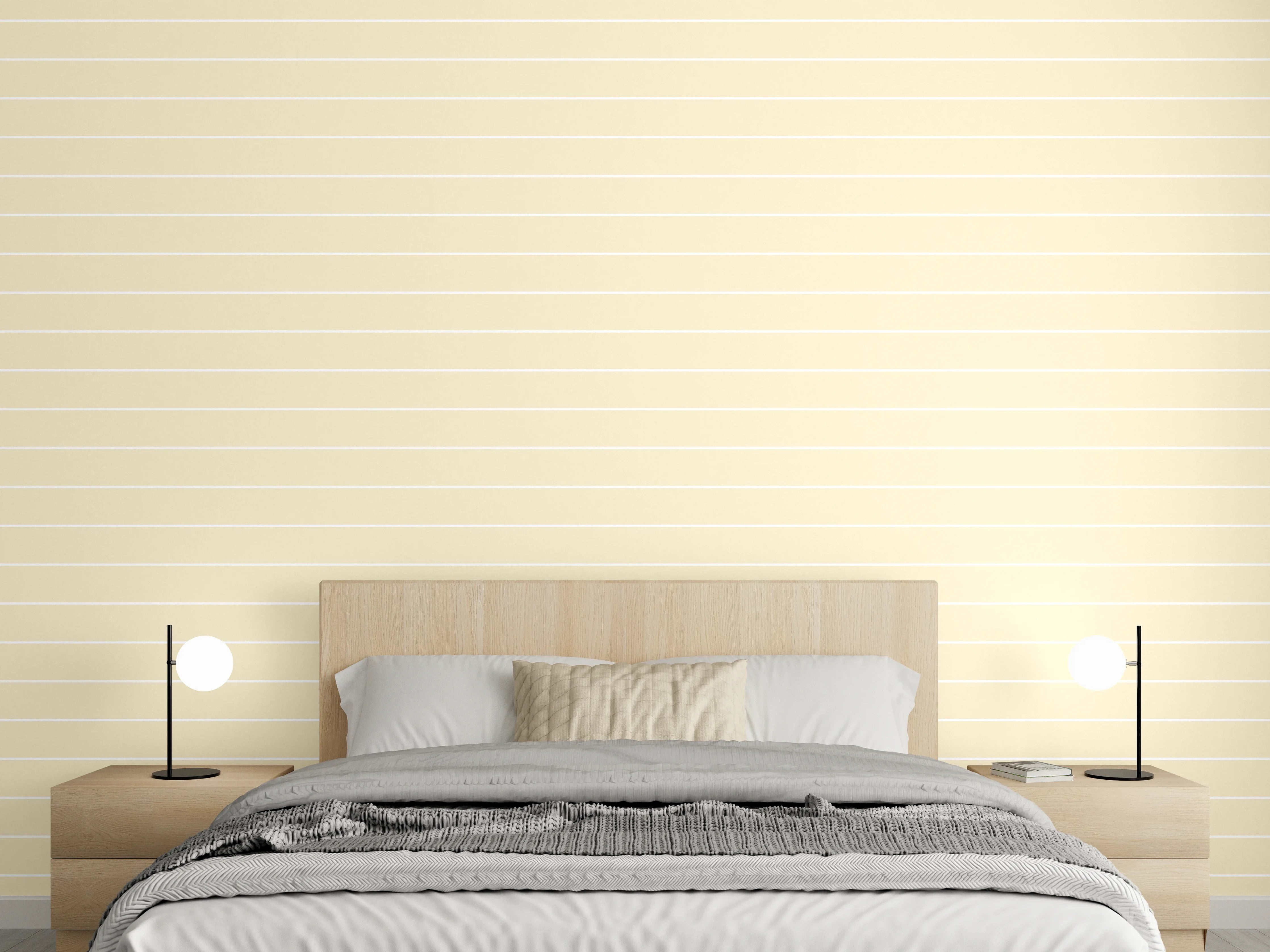 Wandverkleidung Schlafzimmer - Beige-blaue Streifenwand mit feiner Textur