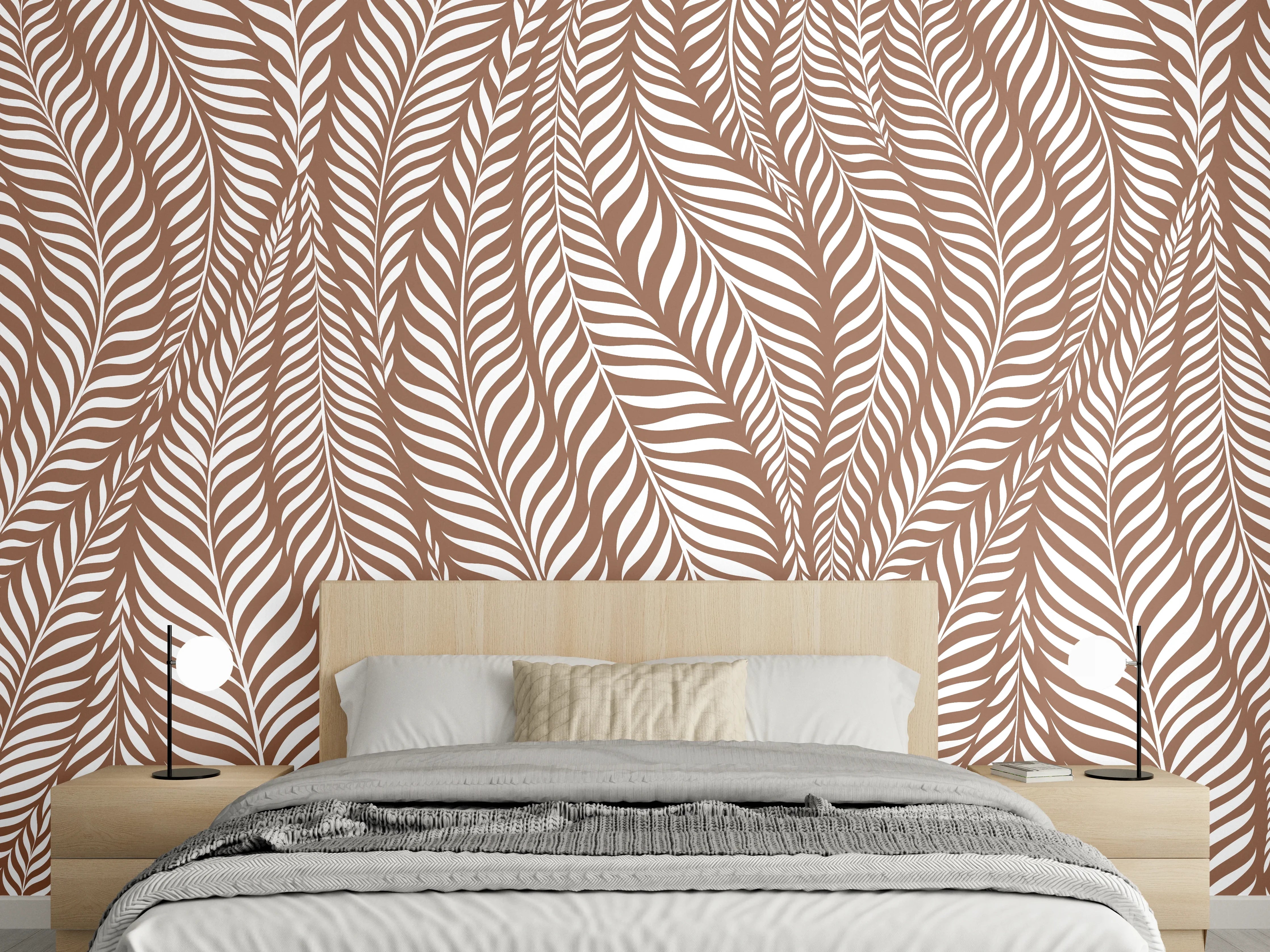 Wandverkleidung Schlafzimmer - Beige und Weiße Blattmuster