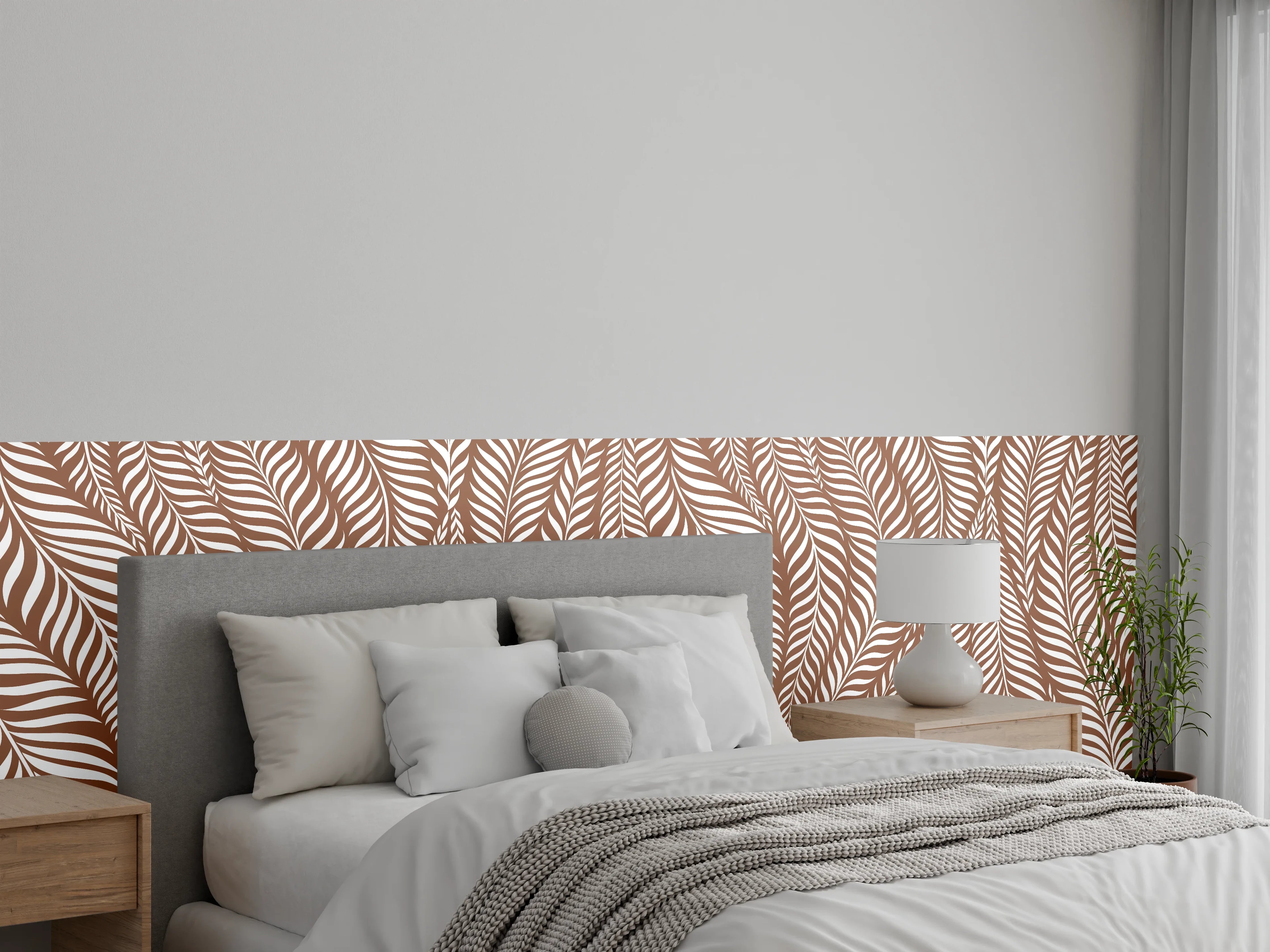 Wandverkleidung Schlafzimmer - Beige und Weiße Blattmuster