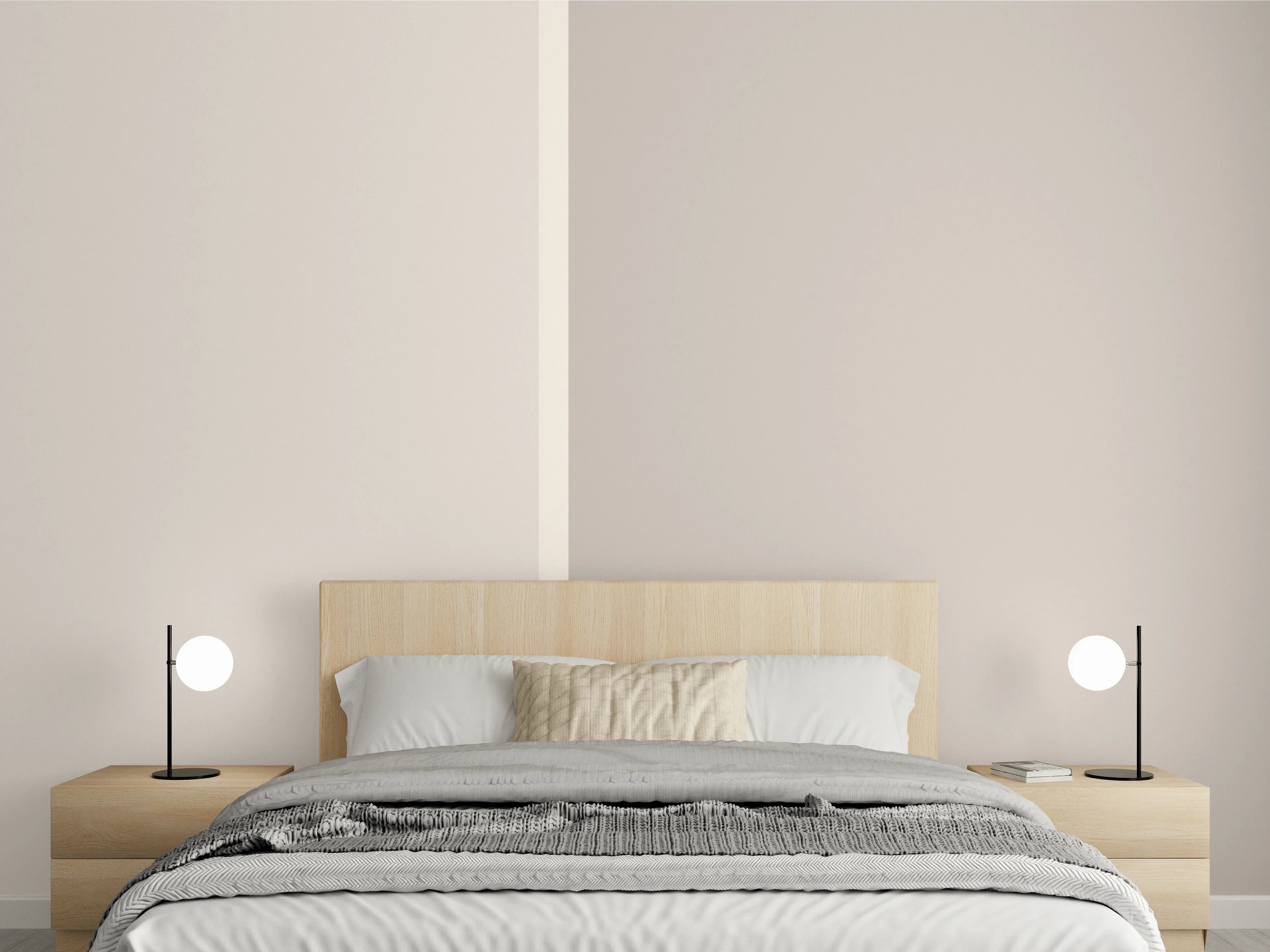 Wandverkleidung Schlafzimmer - Beige und graue Farbflächen modern
