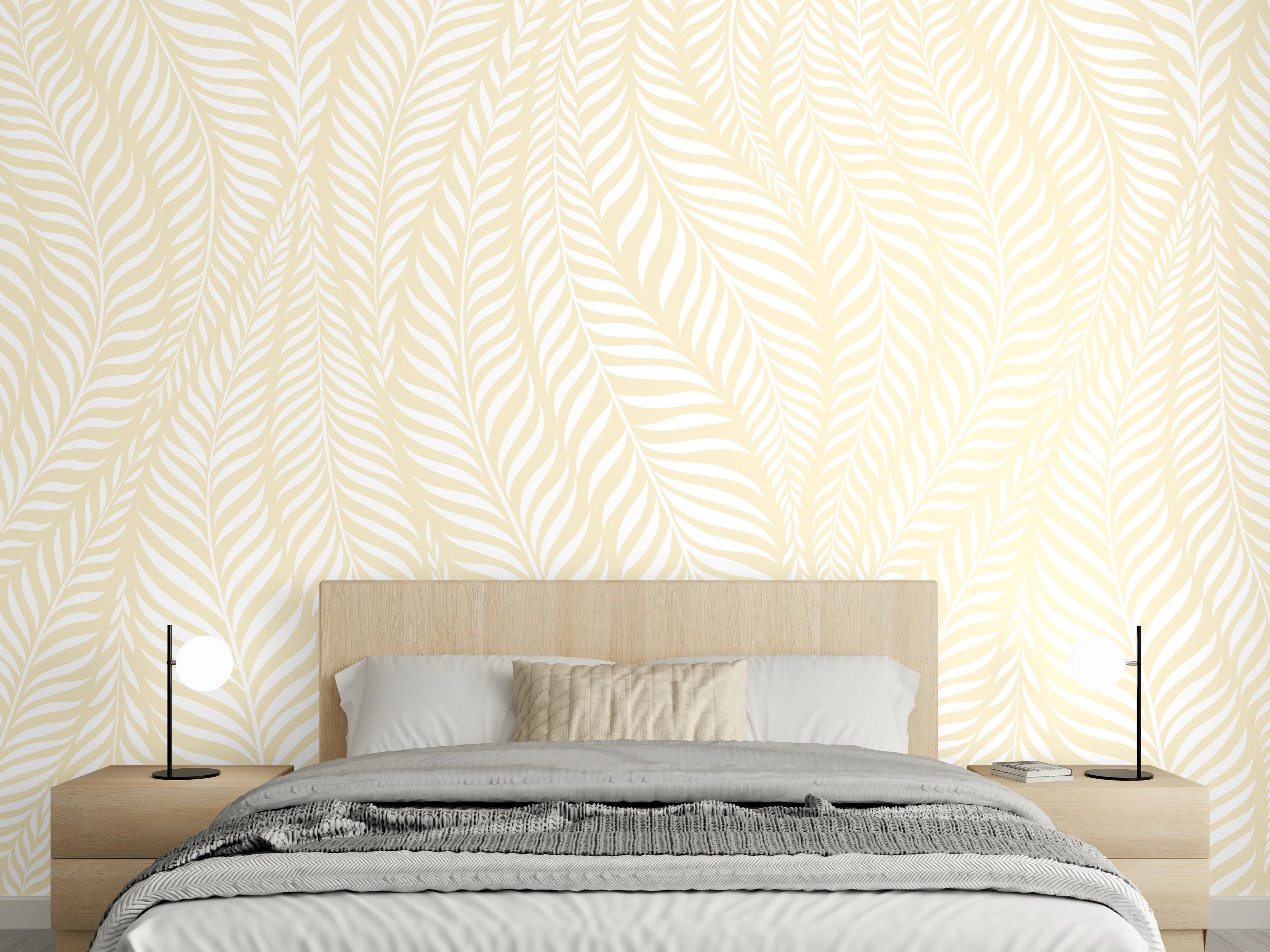 Wandverkleidung Schlafzimmer - Beige-warme Blätter-Textur