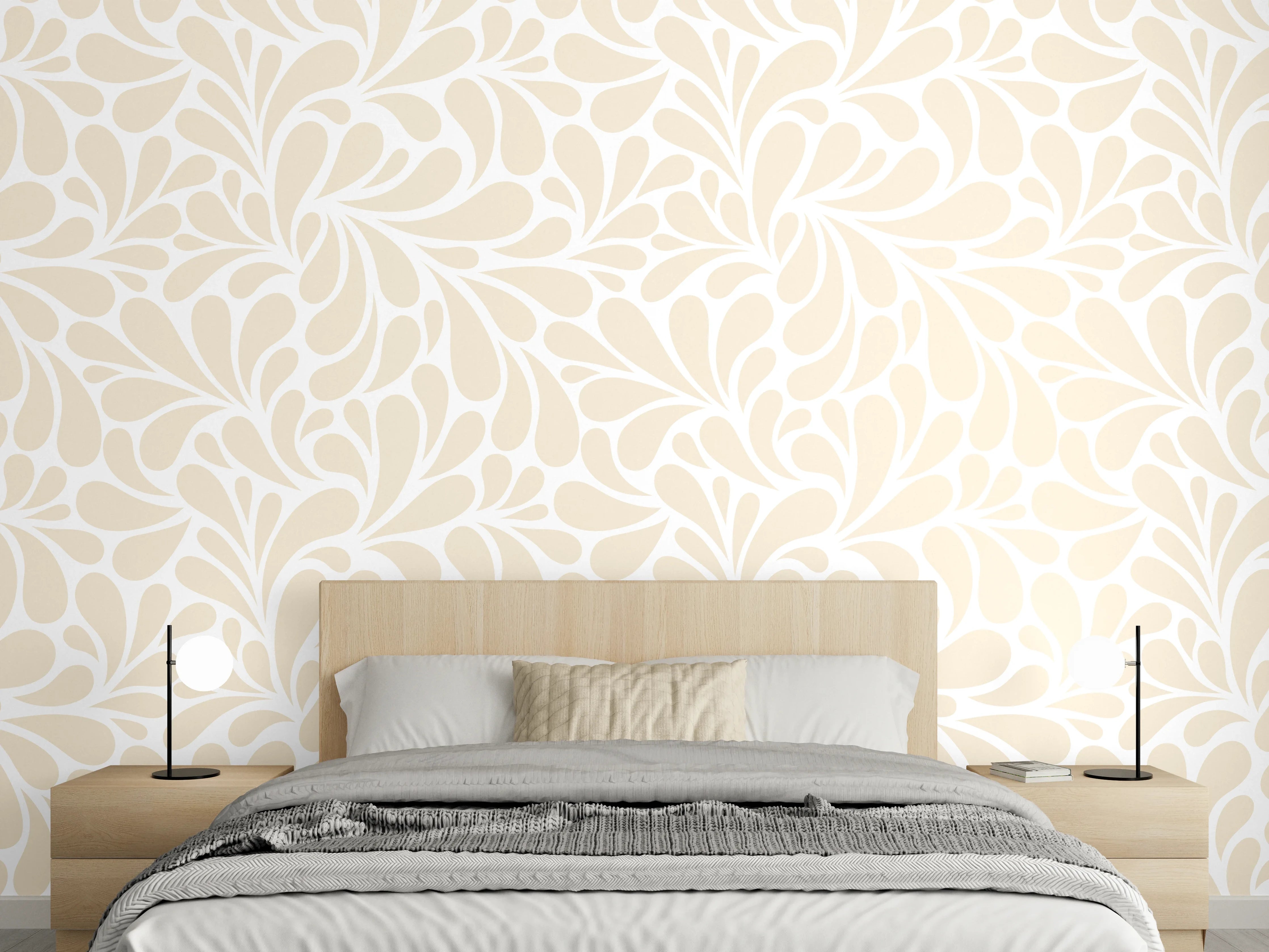 Wandverkleidung Schlafzimmer - Beigen Blumenmuster mit zartem Effekt