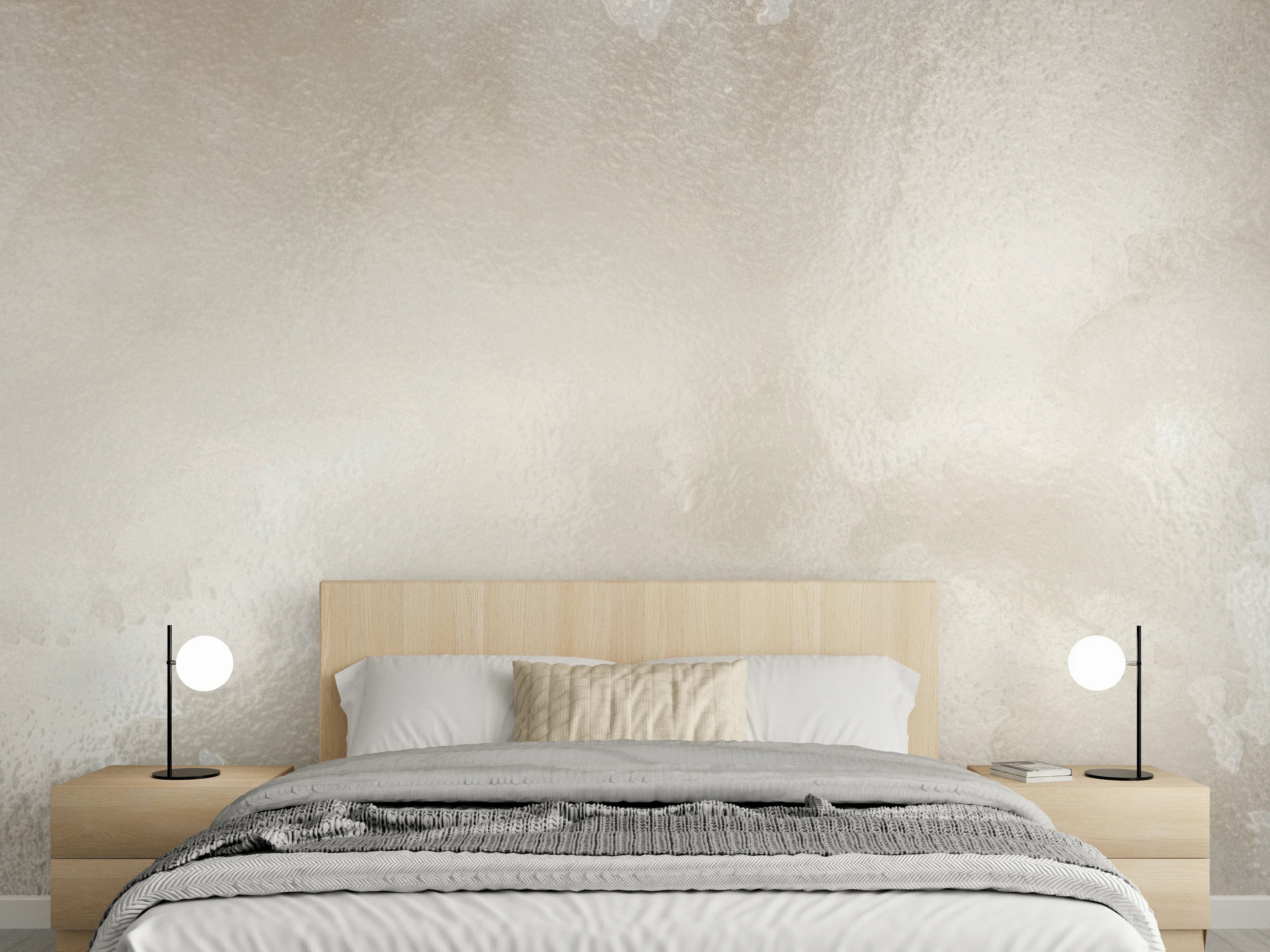 Wandverkleidung Schlafzimmer - Beiger Aquarell-Hintergrund mit sanften Strukturen