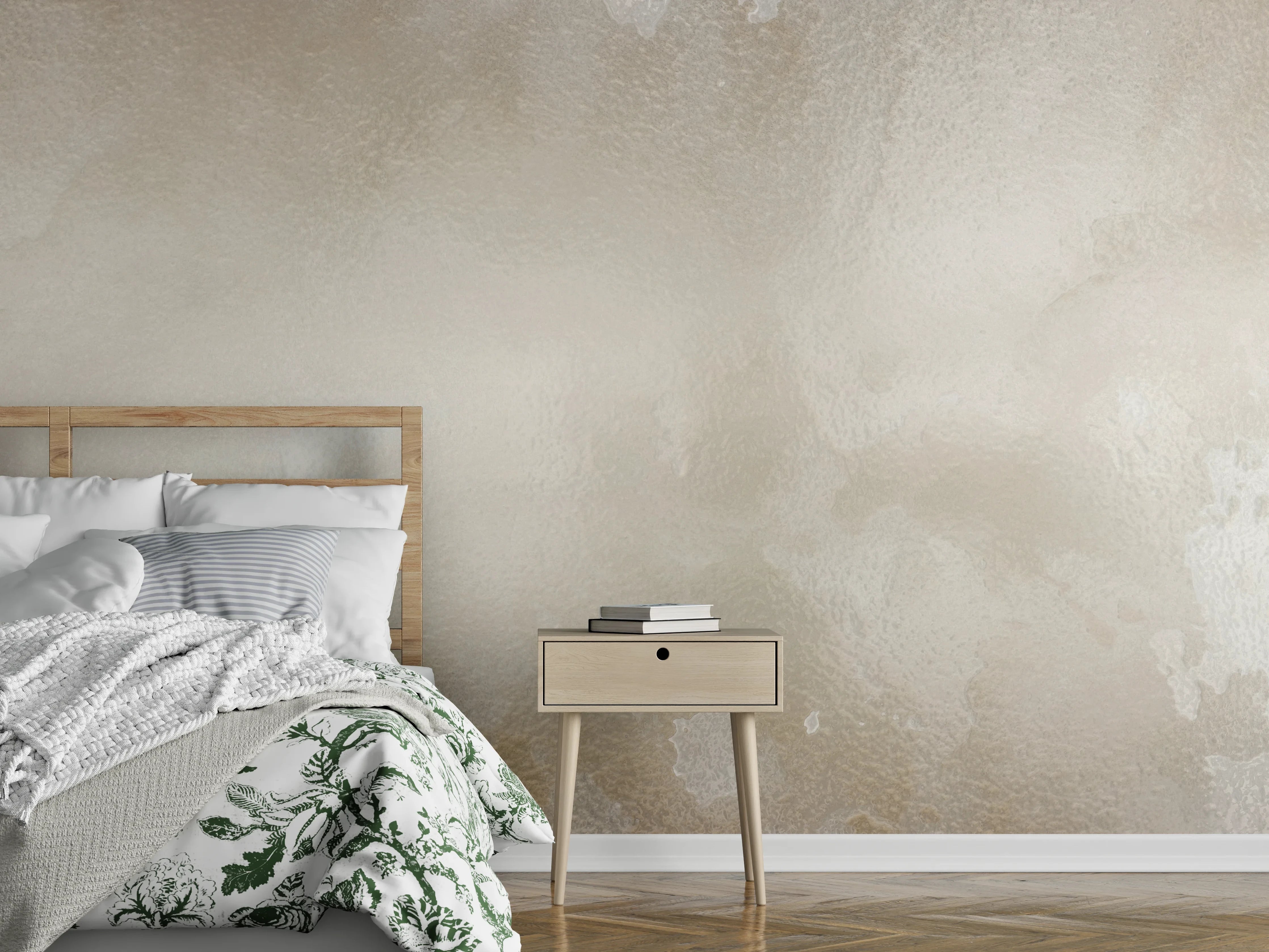 Wandverkleidung Schlafzimmer - Beiger Aquarell-Hintergrund mit sanften Strukturen