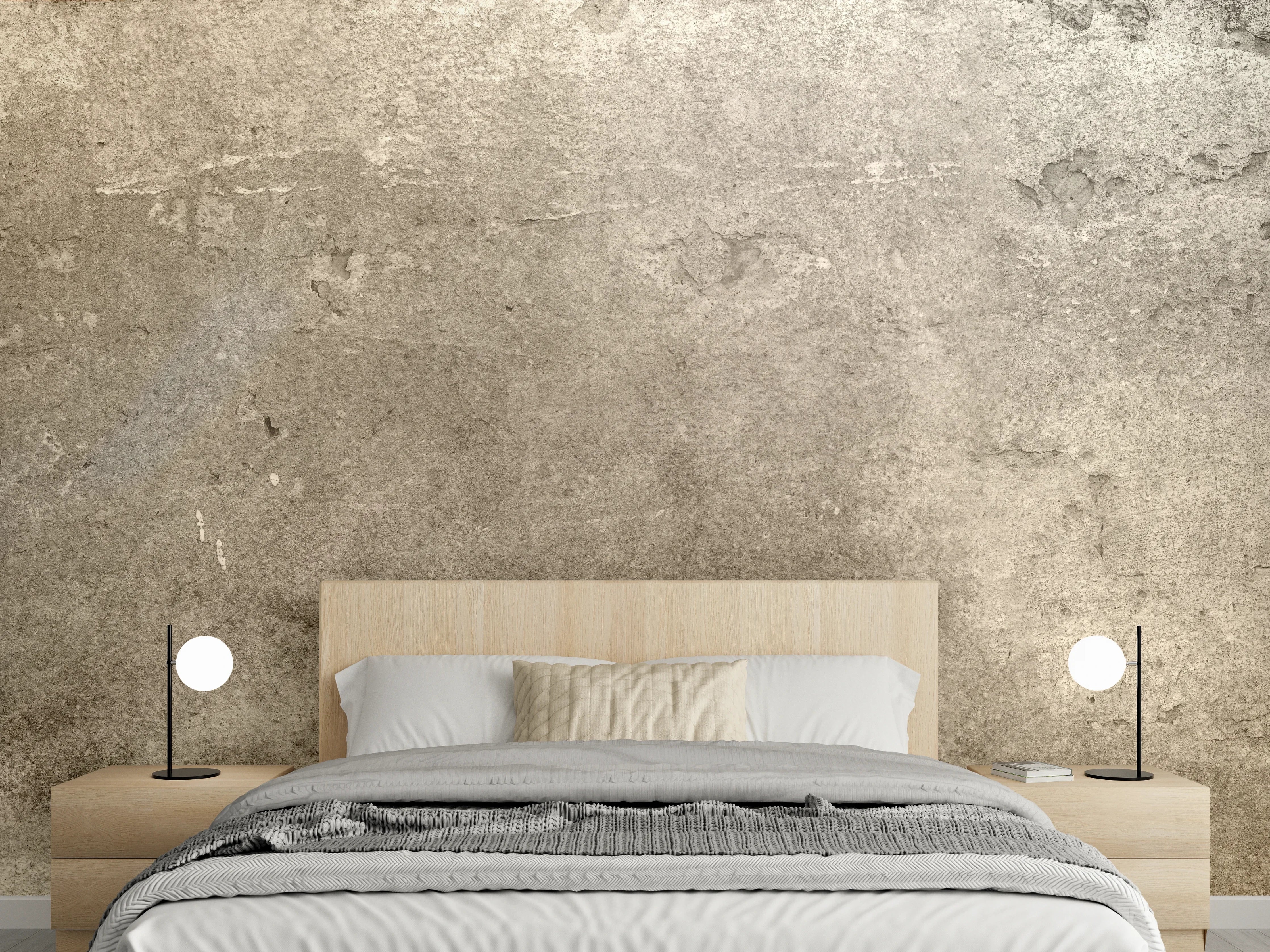 Wandverkleidung Schlafzimmer - Beiger Beton-Look Wanddekor modern