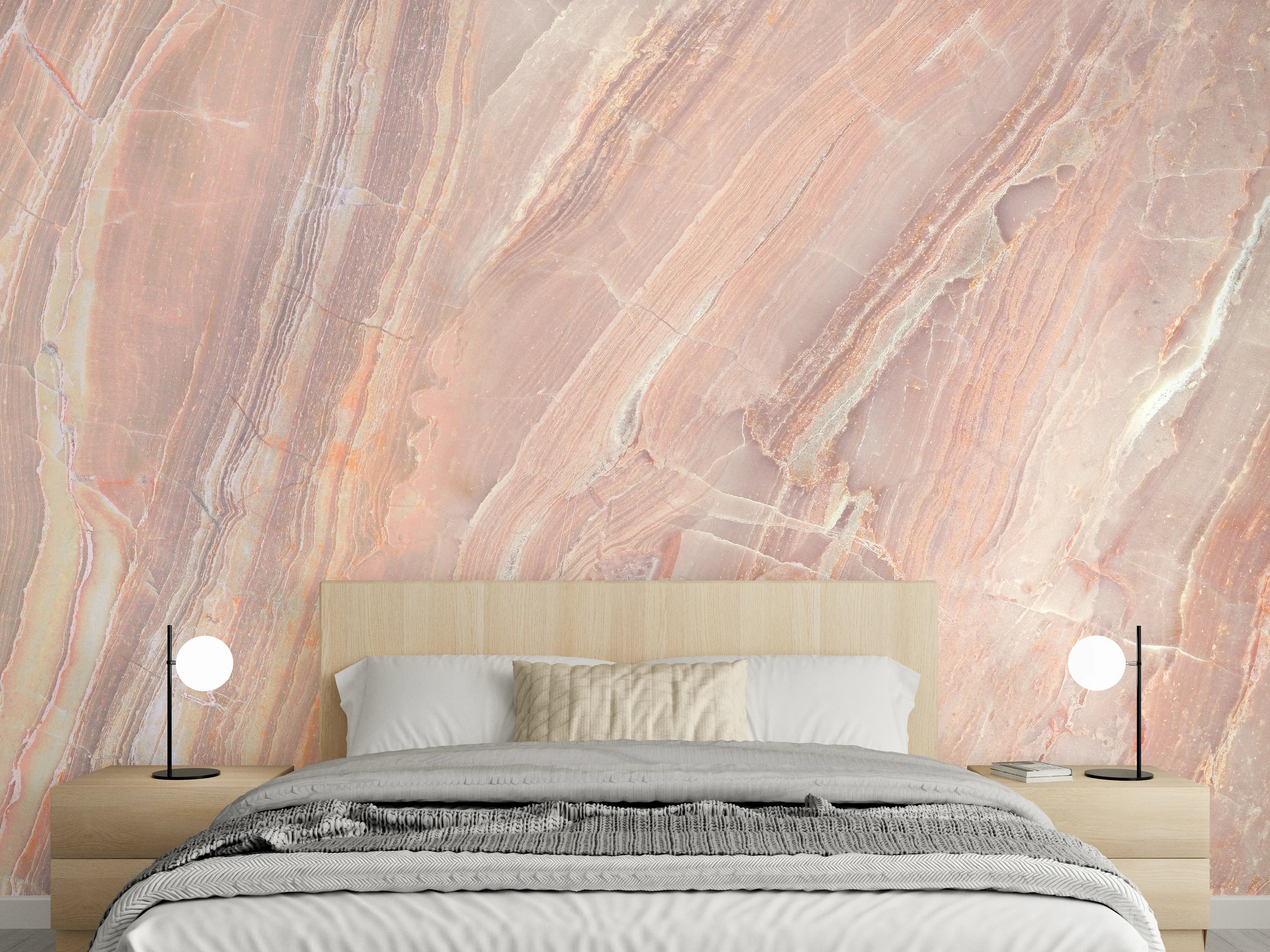 Wandverkleidung Schlafzimmer - Beiges Marmor Design - Nahaufnahme