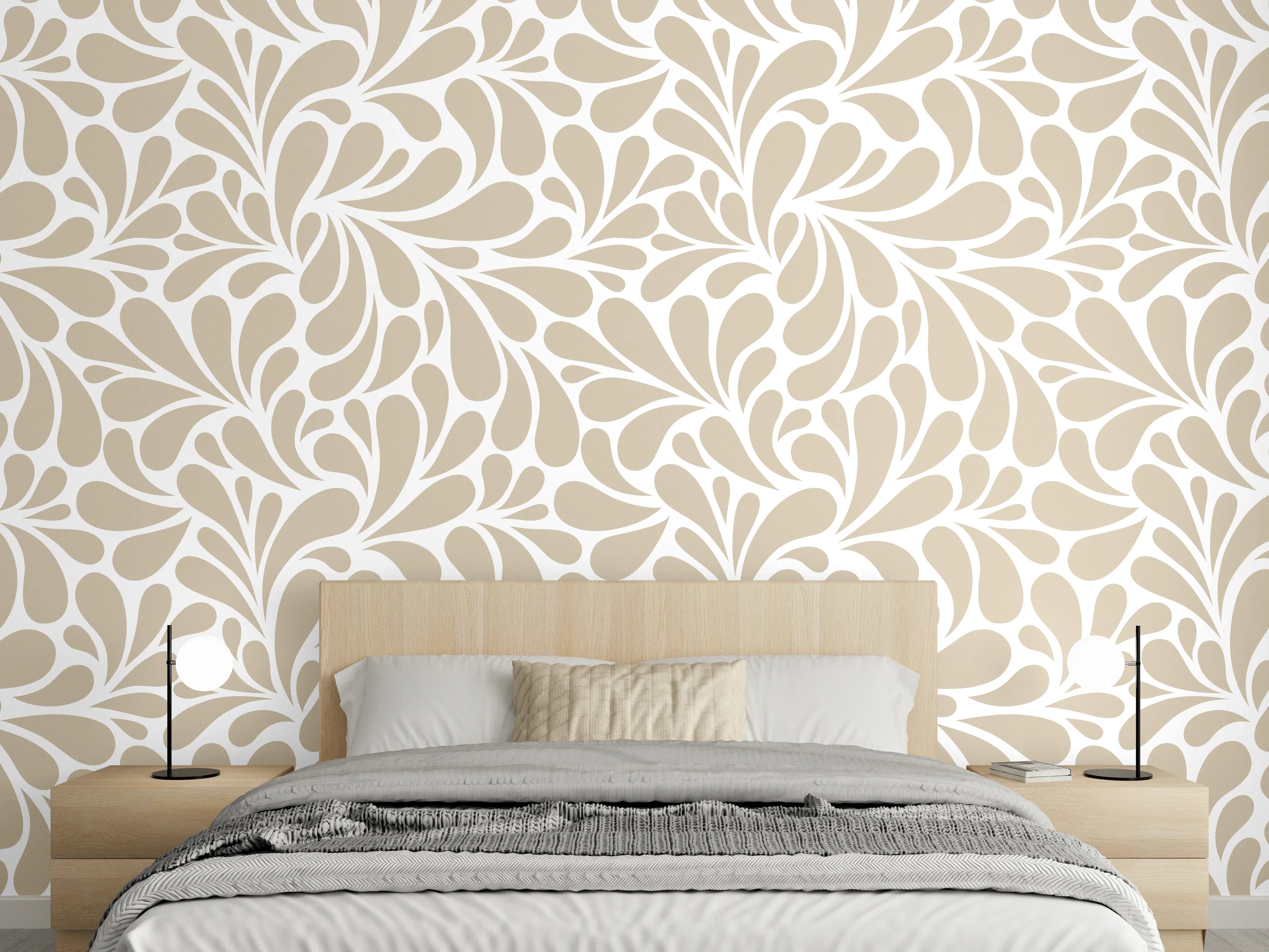 Wandverkleidung Schlafzimmer - Beiges Ornamentmuster auf Weiß – stilvoll