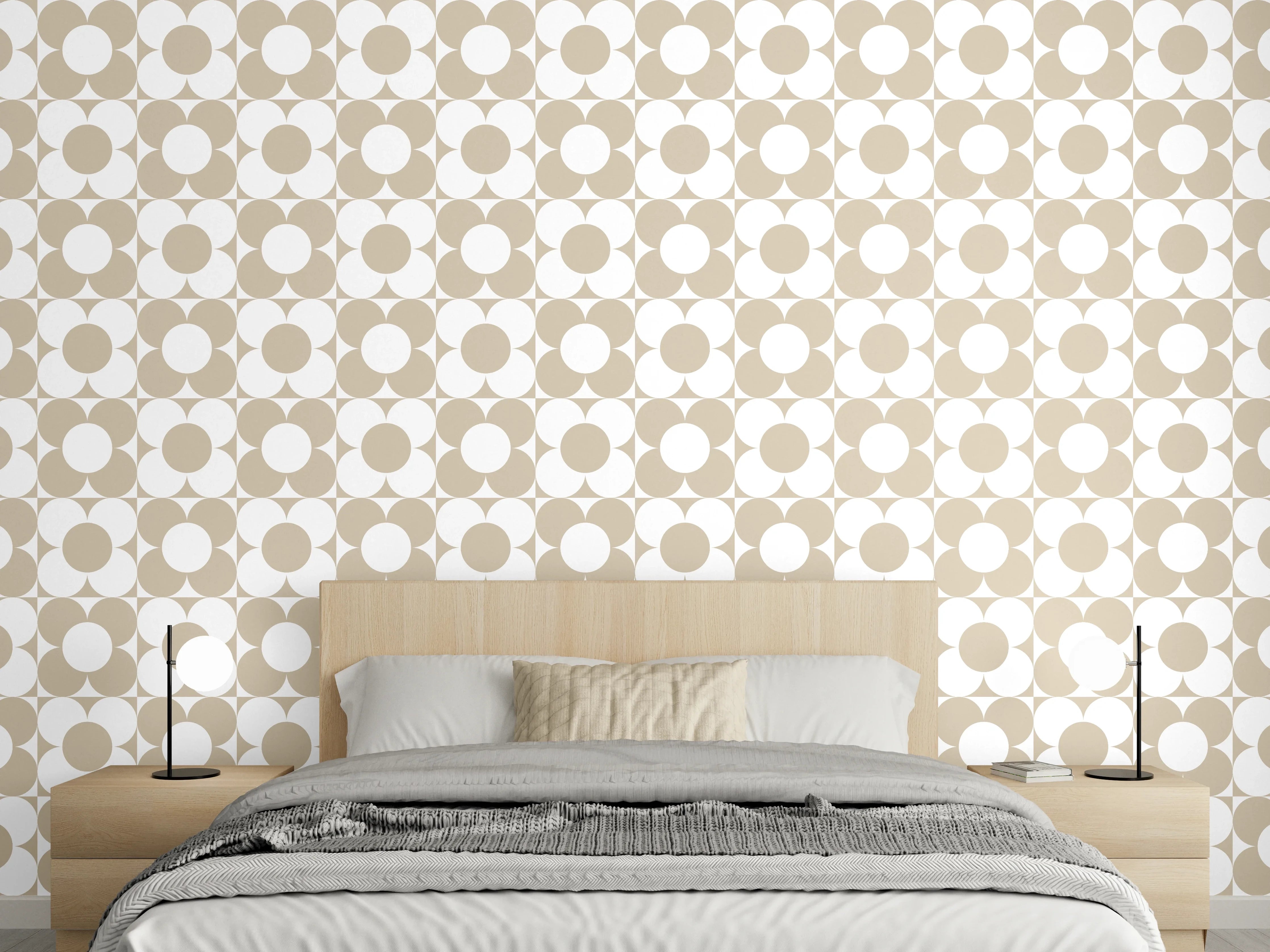 Wandverkleidung Schlafzimmer - Beiges Retro-Punktmuster modern