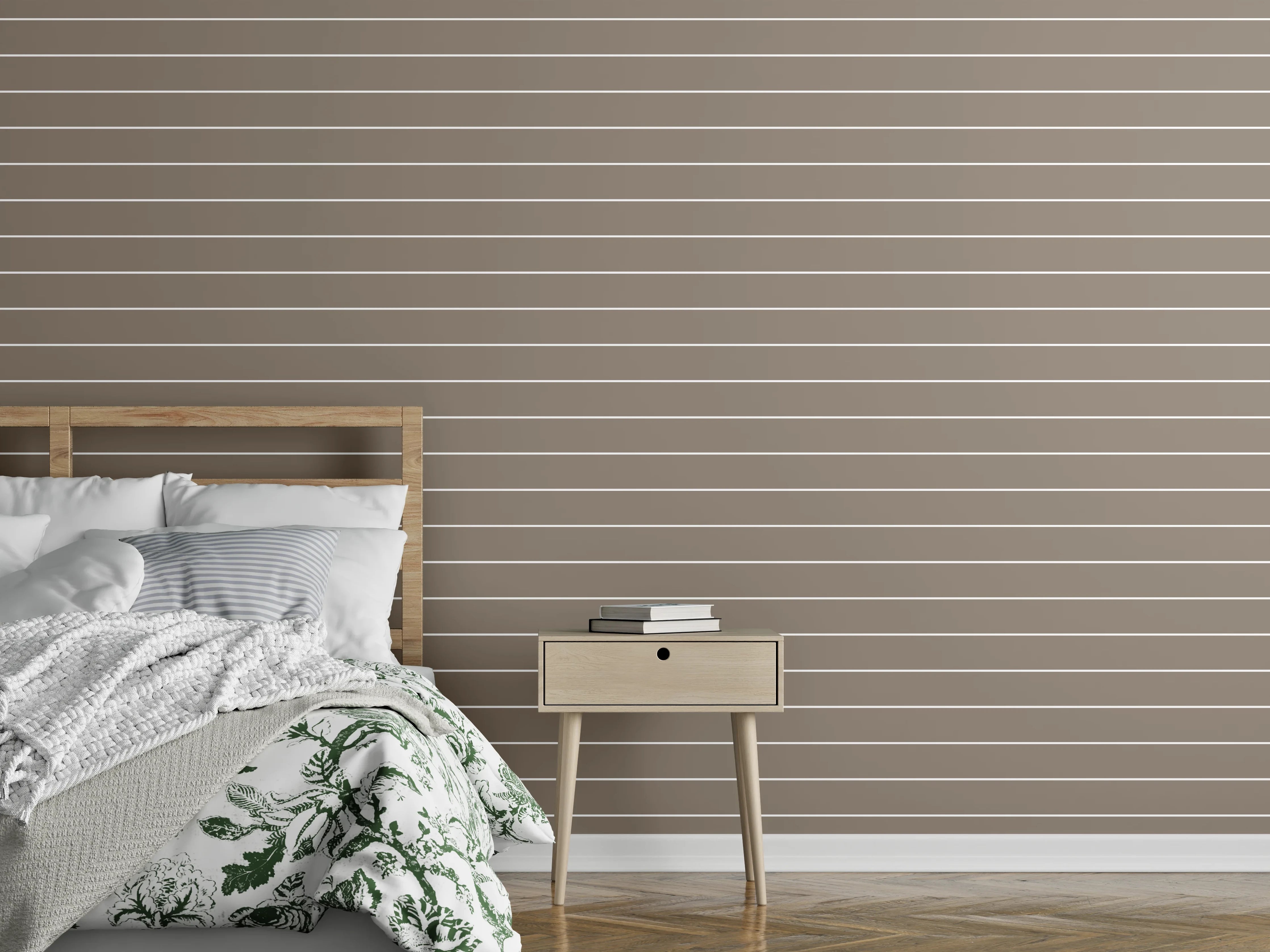 Wandverkleidung Schlafzimmer - Beiges Streifenmuster Wanddesign modern
