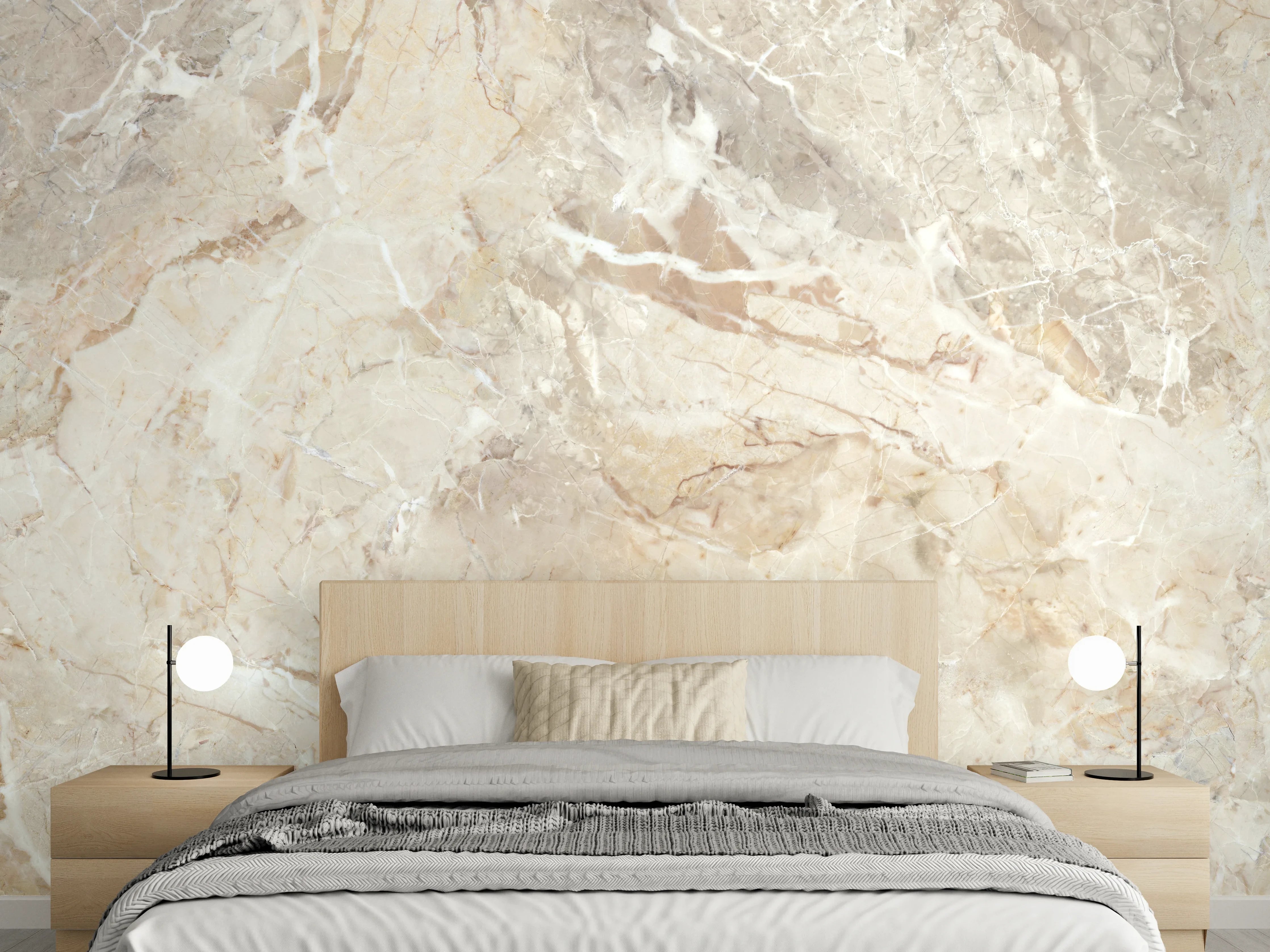 Wandverkleidung Schlafzimmer - Beiges abstraktes Marmordesign
