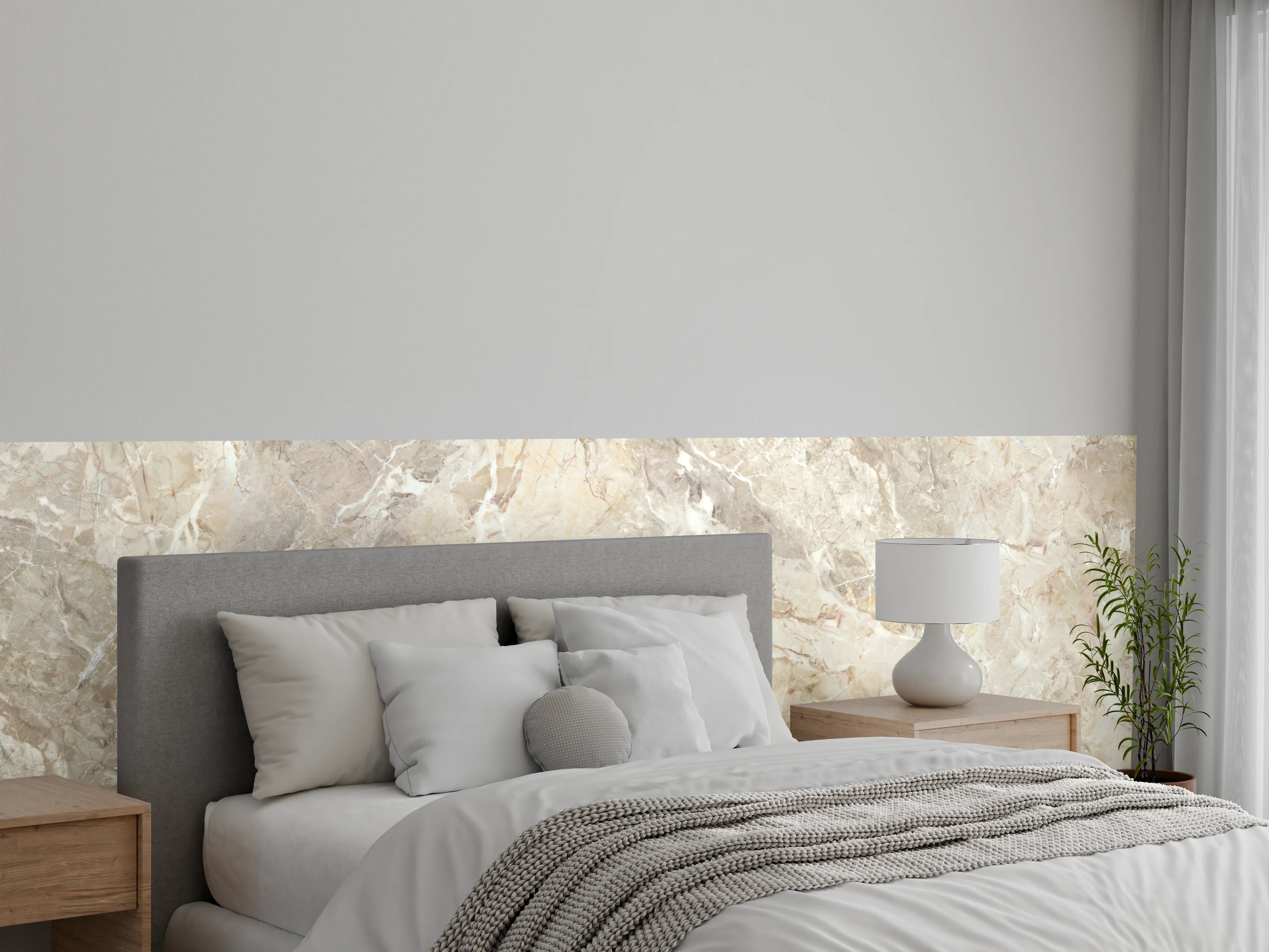Wandverkleidung Schlafzimmer - Beiges abstraktes Marmordesign