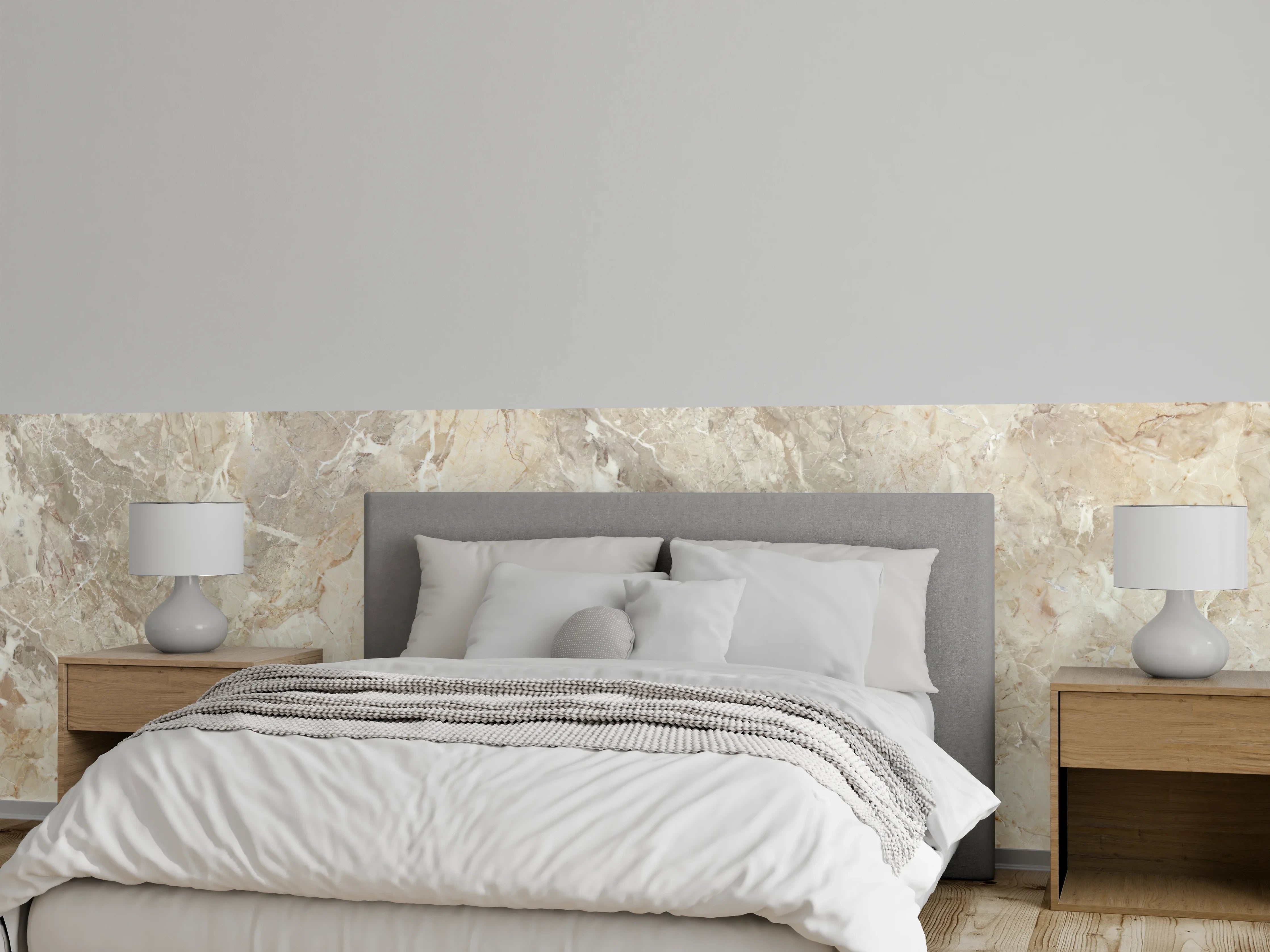Wandverkleidung Schlafzimmer - Beiges abstraktes Marmordesign