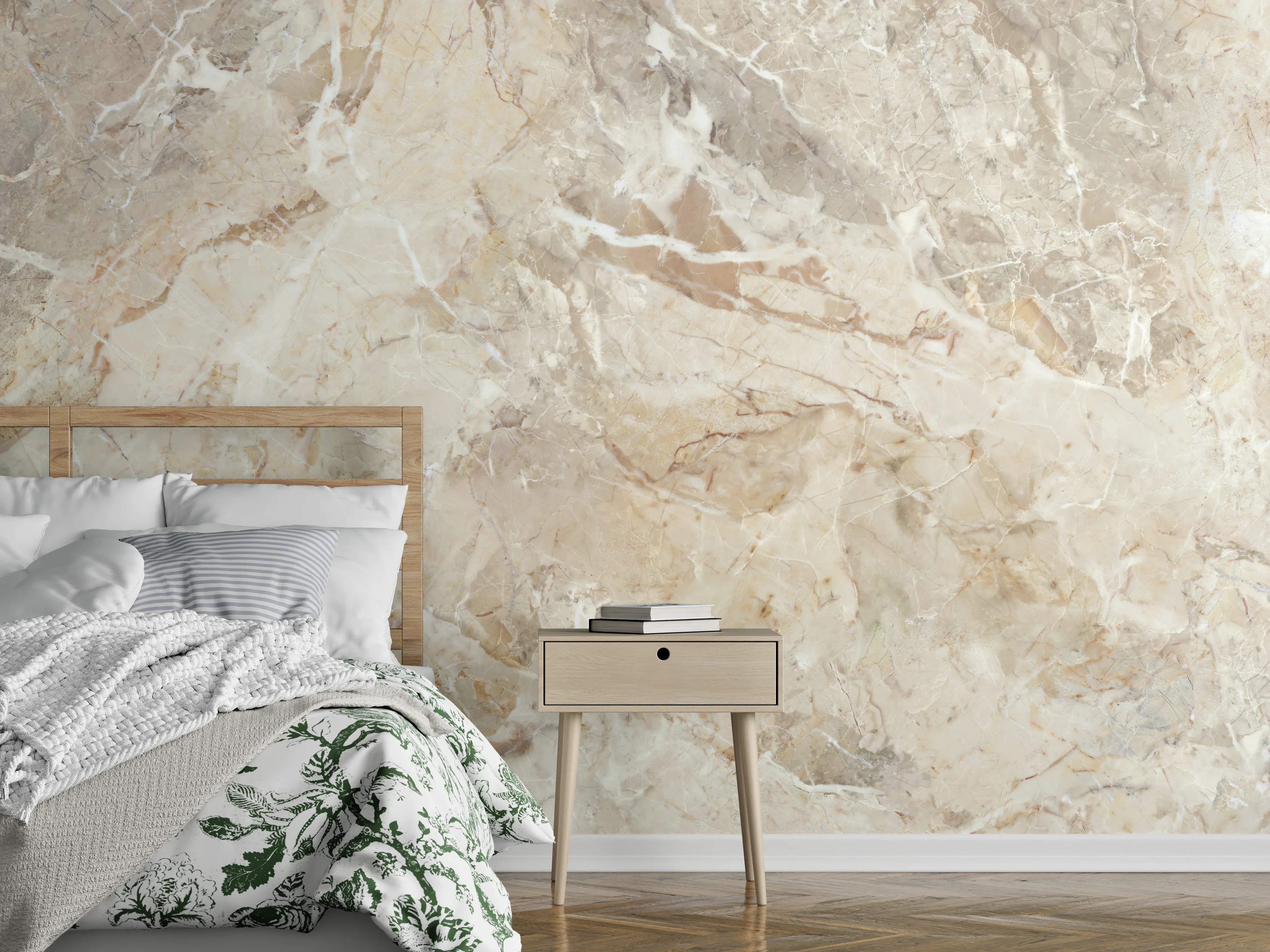Wandverkleidung Schlafzimmer - Beiges abstraktes Marmordesign