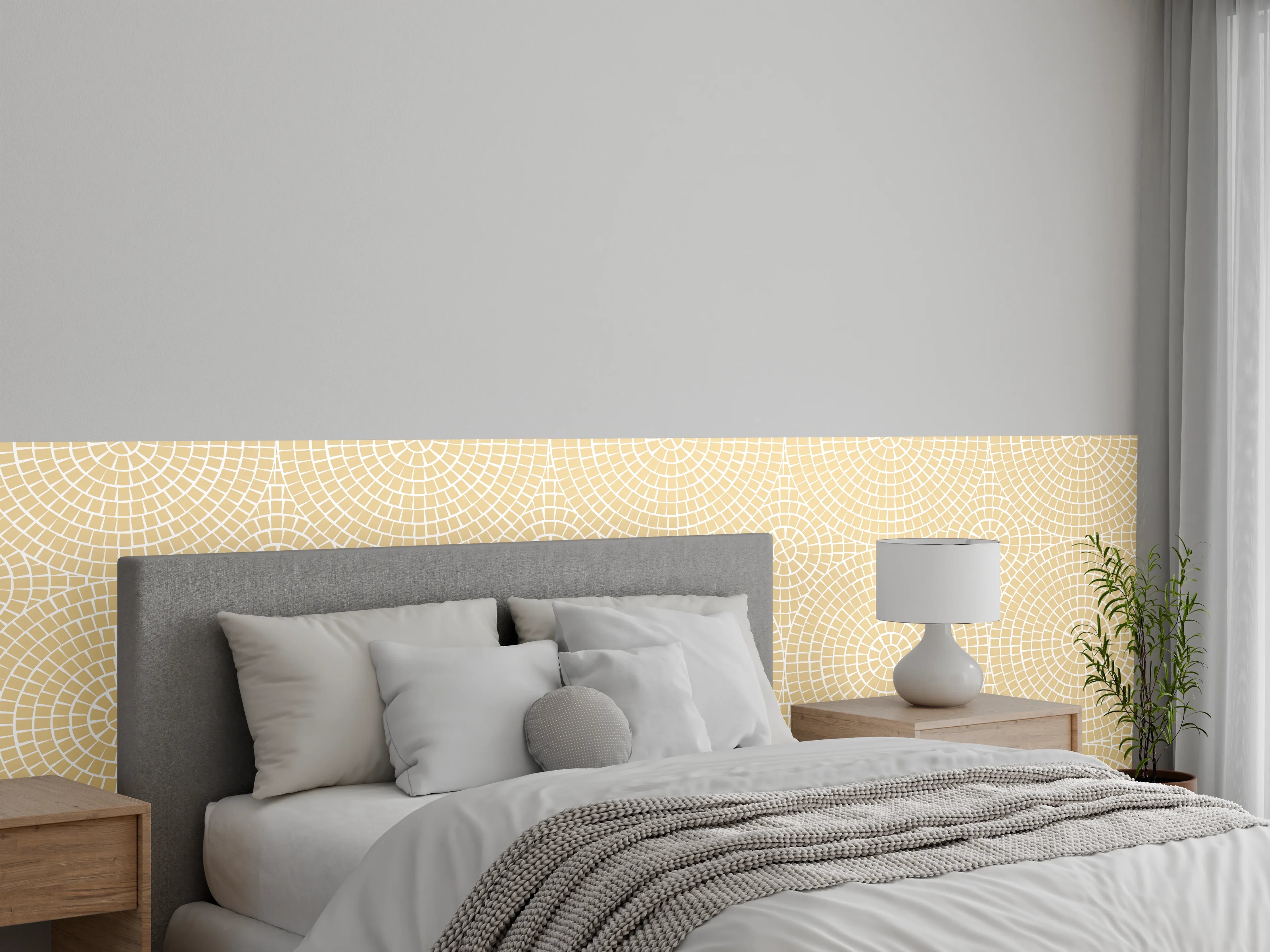 Wandverkleidung Schlafzimmer - Beiges geometrisches Muster mit kreisförmigem Design
