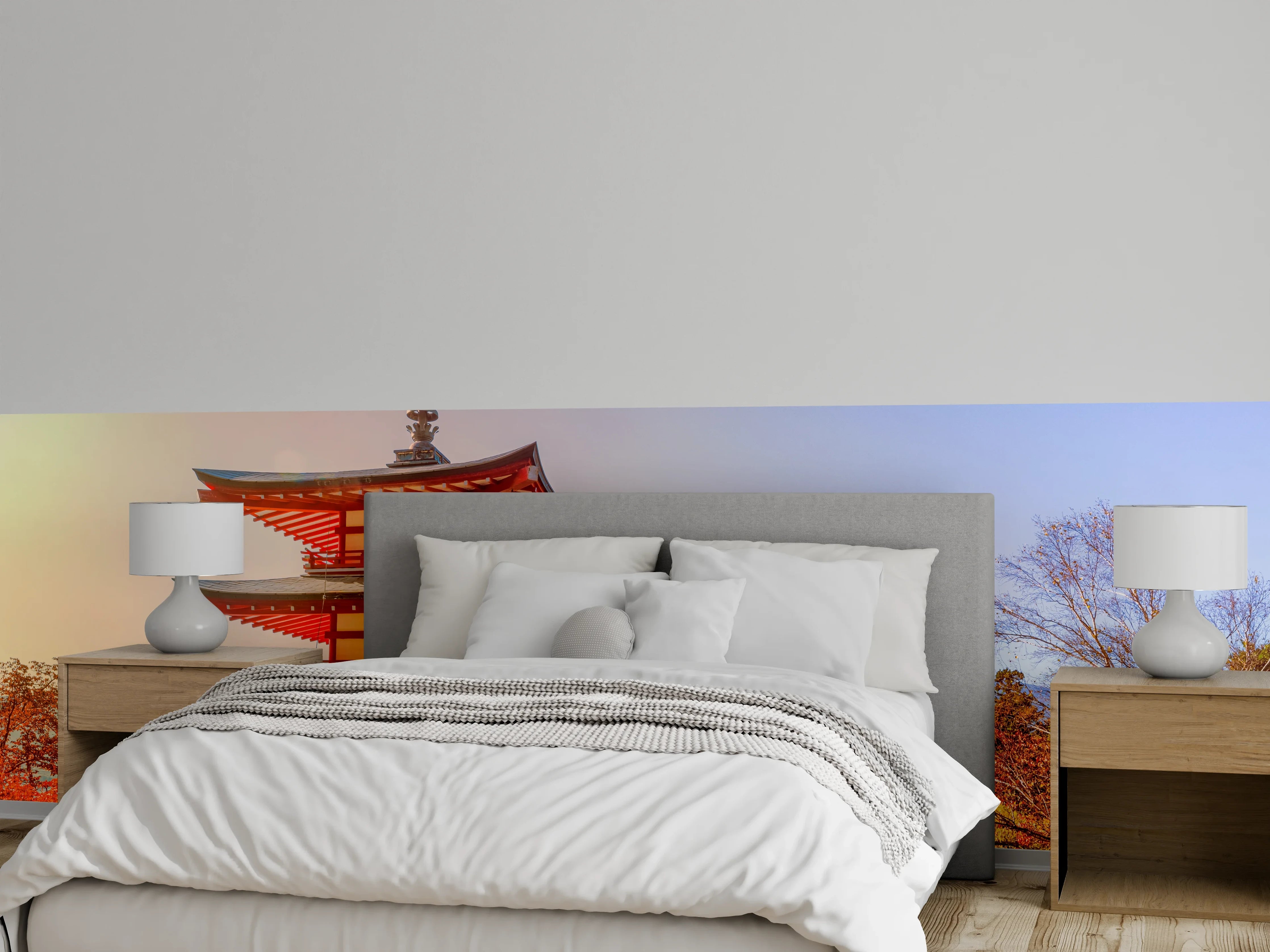Wandverkleidung Schlafzimmer - Berg Fuji und der traditionelle Chureito-Pagodenschrein