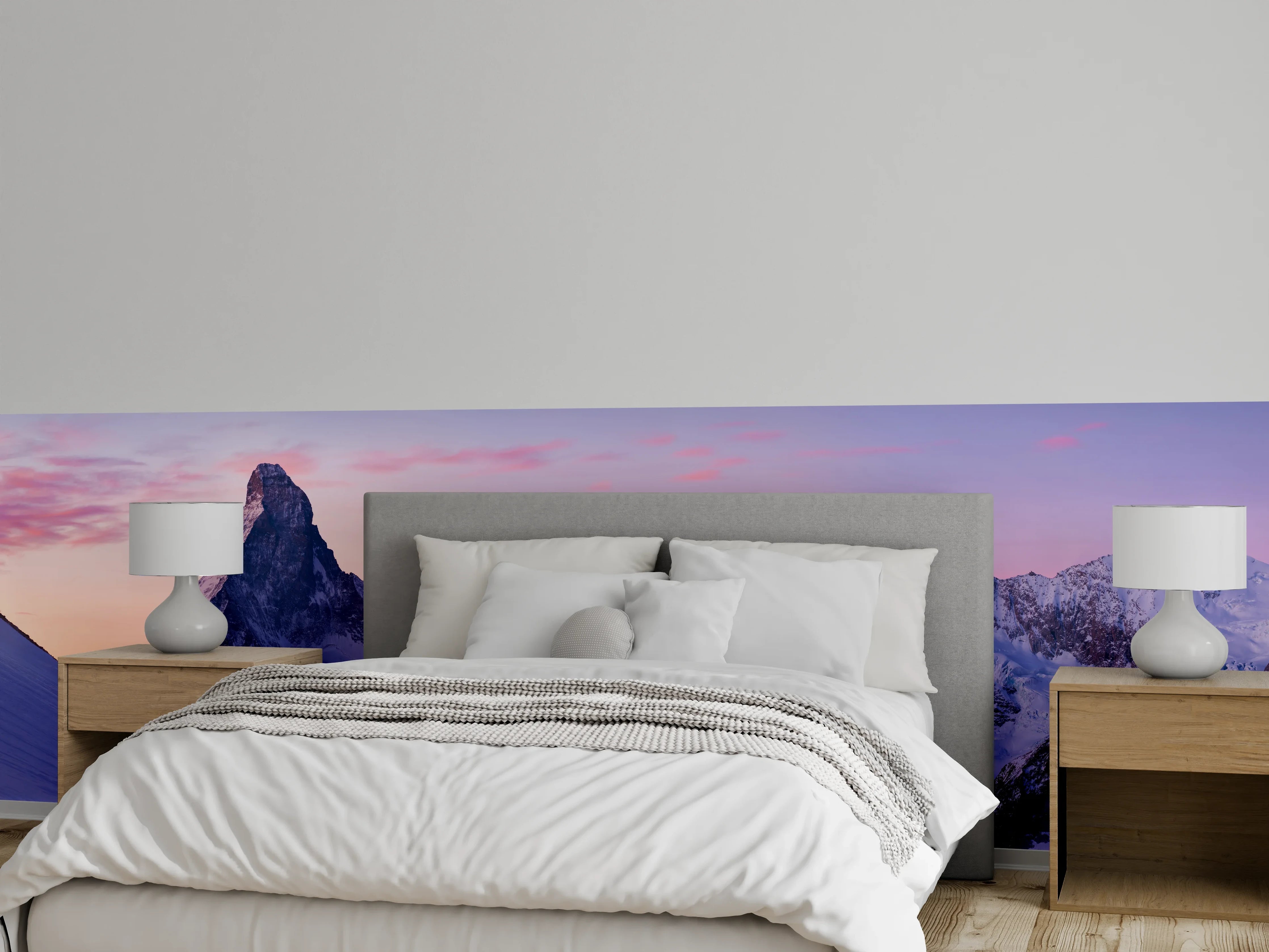 Wandverkleidung Schlafzimmer - Berge im Sonnenaufgang Panorama