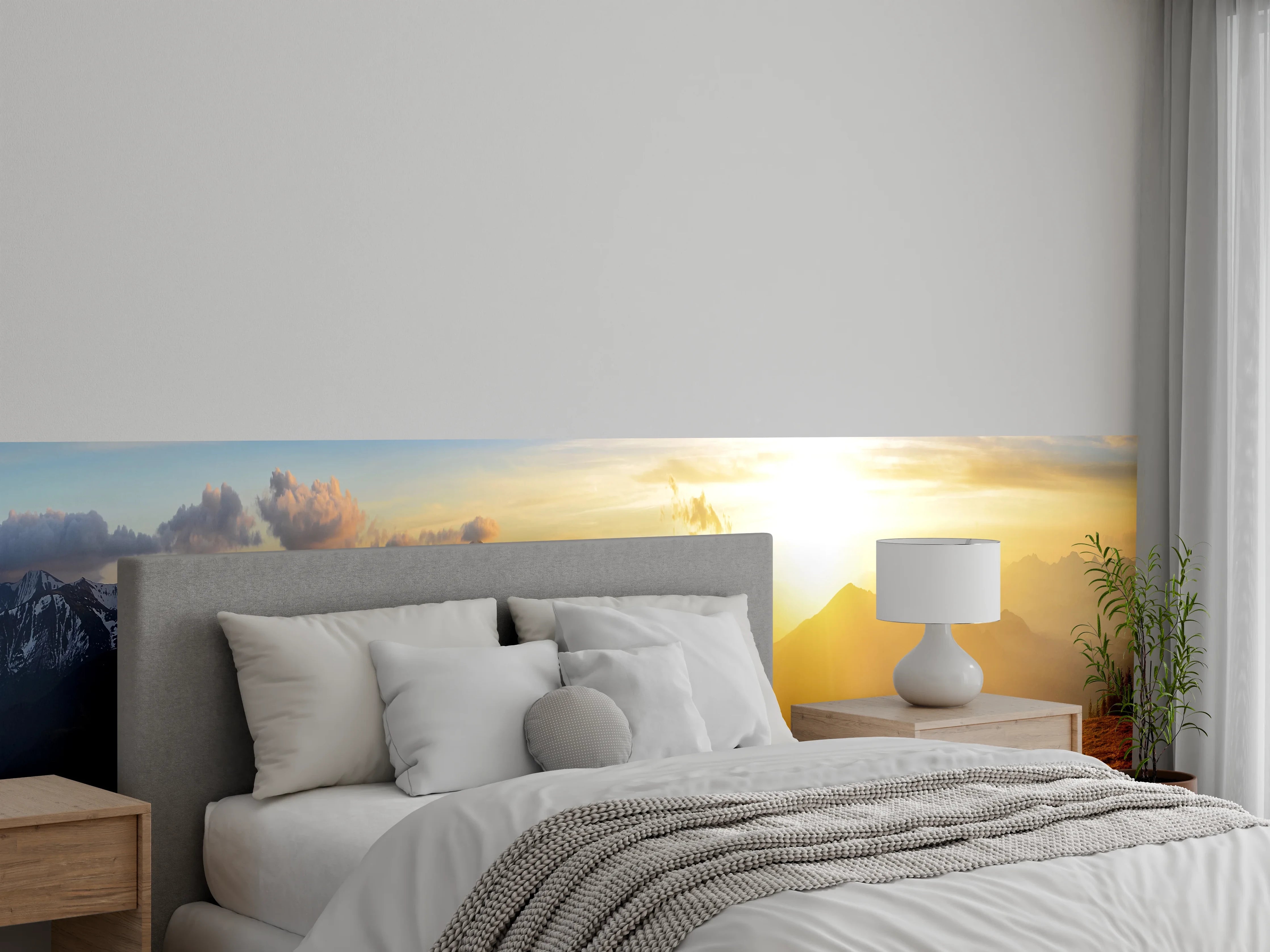 Wandverkleidung Schlafzimmer - Berge im Sonnenuntergang