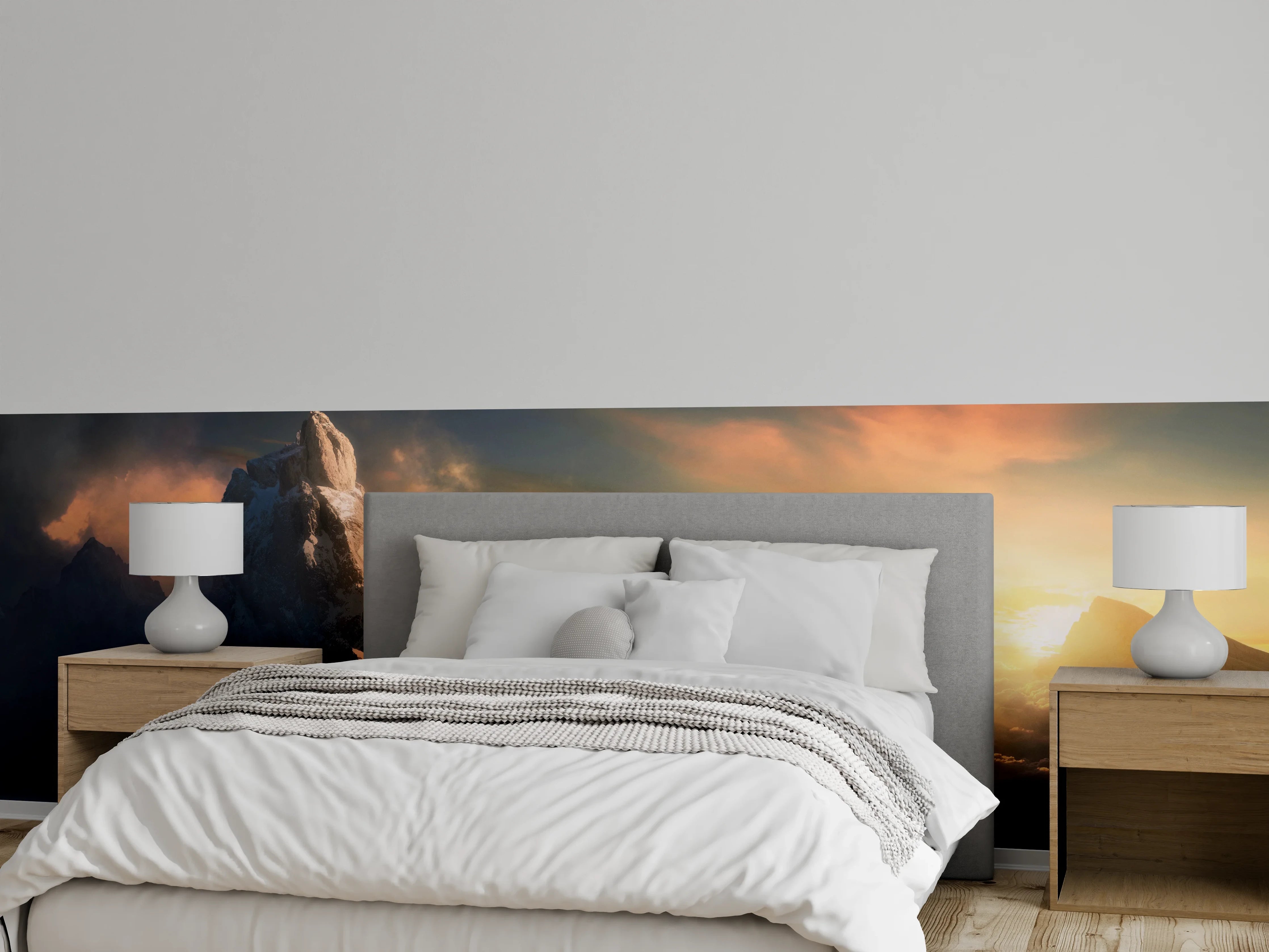 Wandverkleidung Schlafzimmer - Berggipfel im Sonnenmeer Panorama