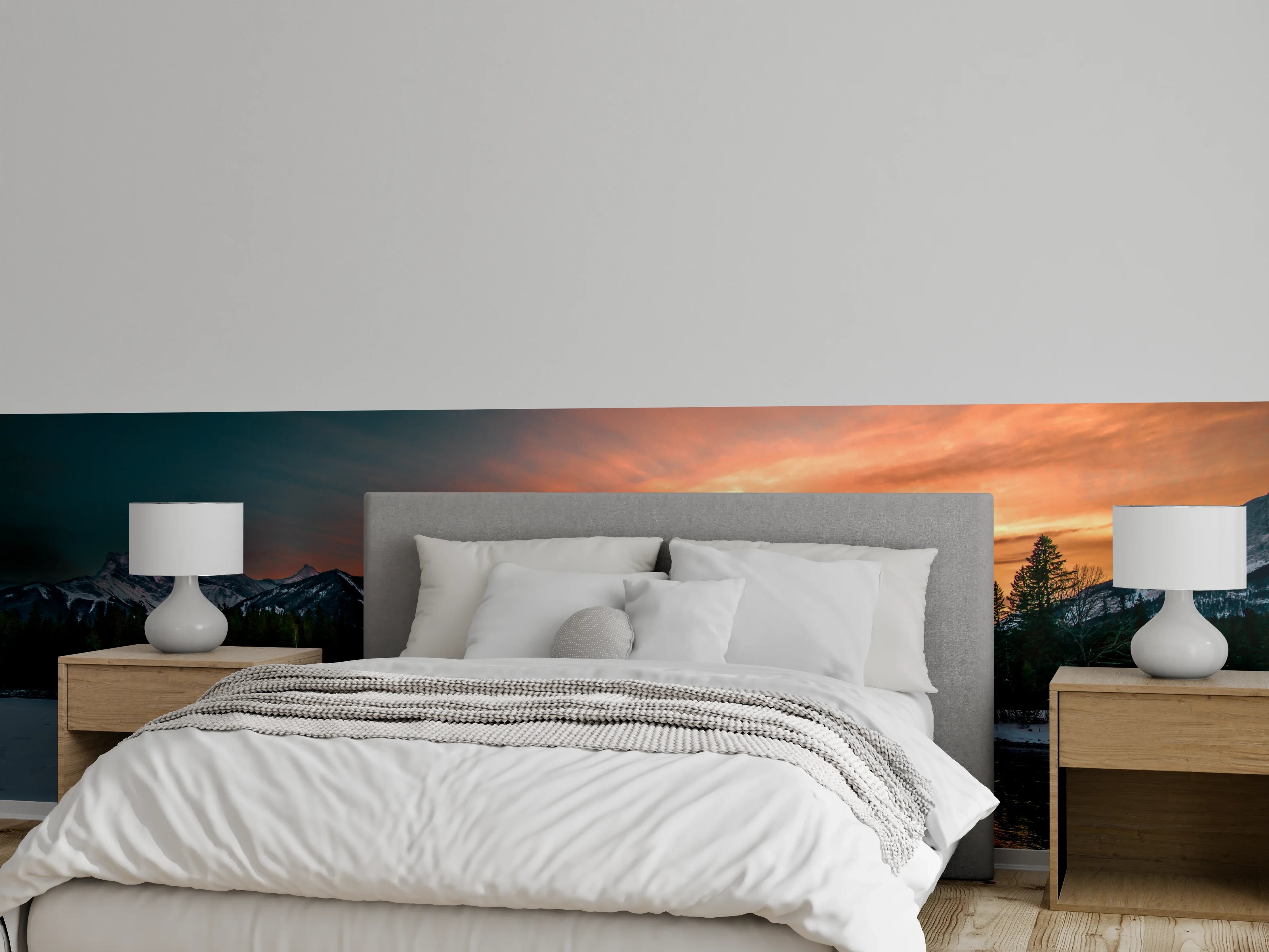 Wandverkleidung Schlafzimmer - Bergpanorama bei Sonnenuntergang – Naturidylle
