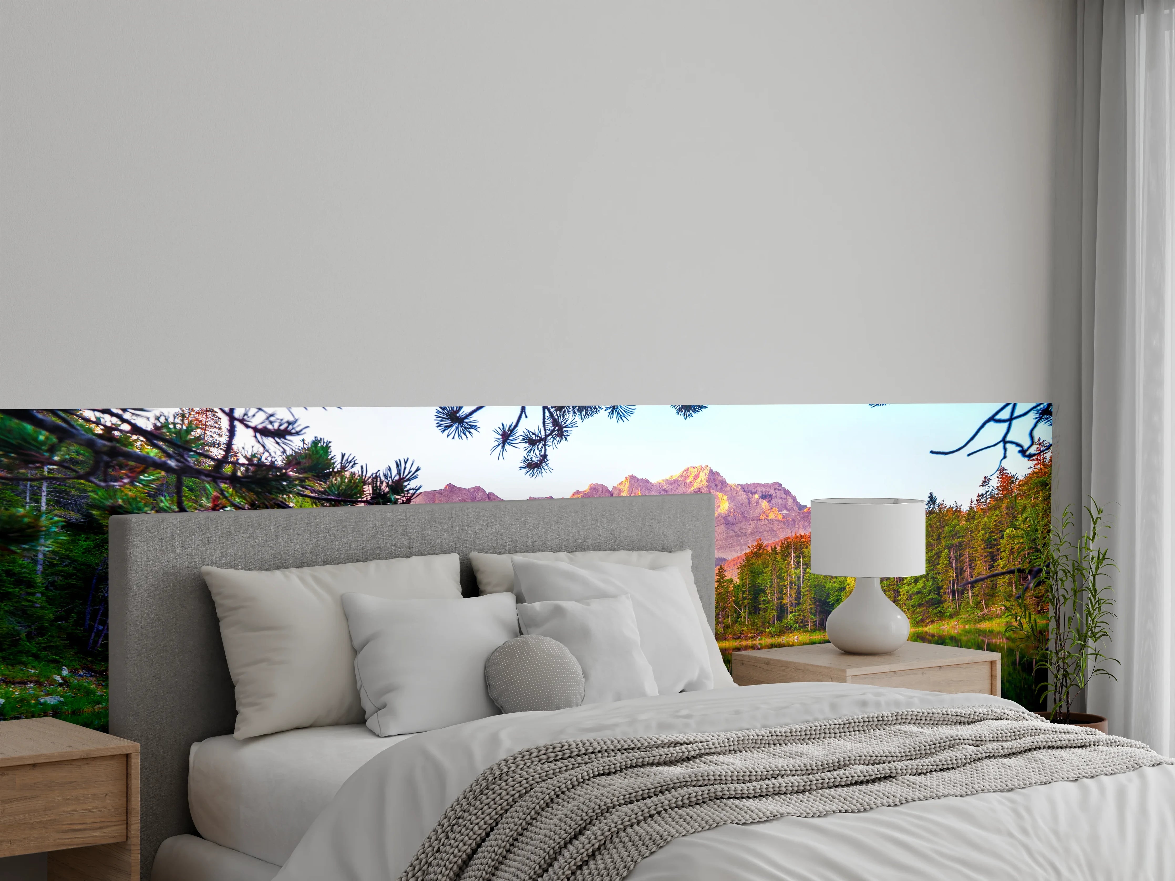 Wandverkleidung Schlafzimmer - Bergsee Panorama Sonnenuntergang Wandbild