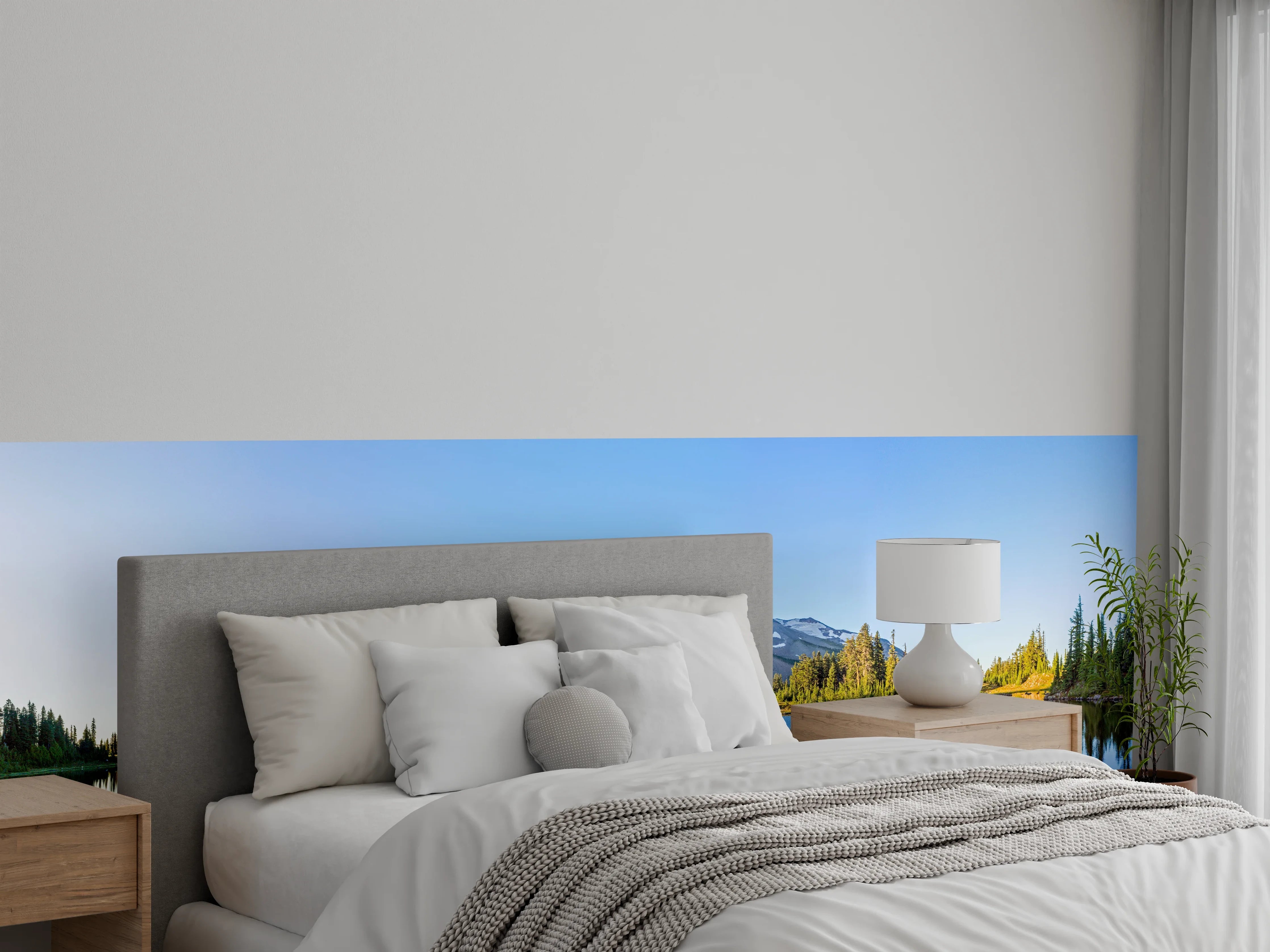 Wandverkleidung Schlafzimmer - Bergsee Panorama Spiegelung Wandbild