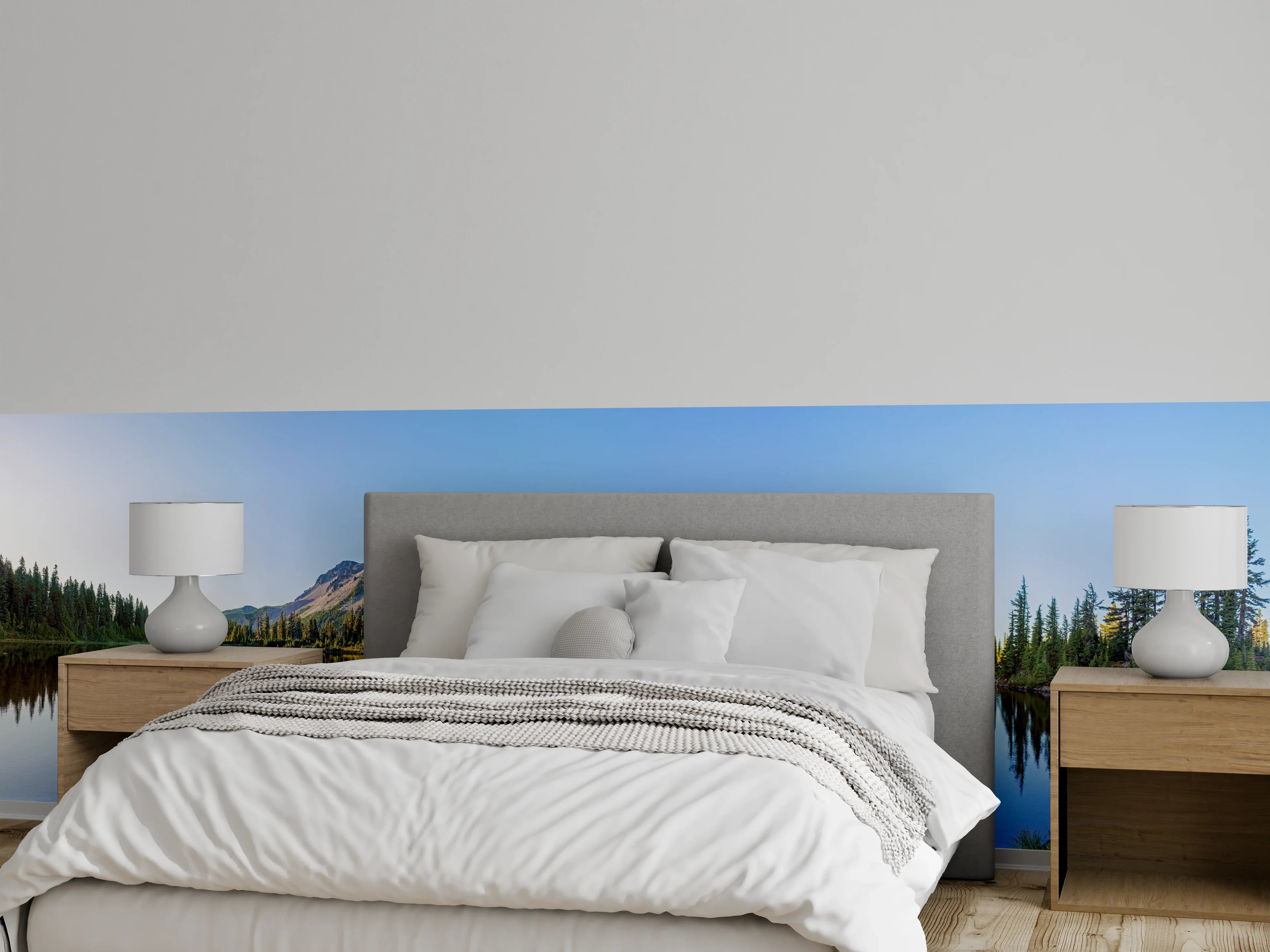 Wandverkleidung Schlafzimmer - Bergsee Panorama Spiegelung Wandbild
