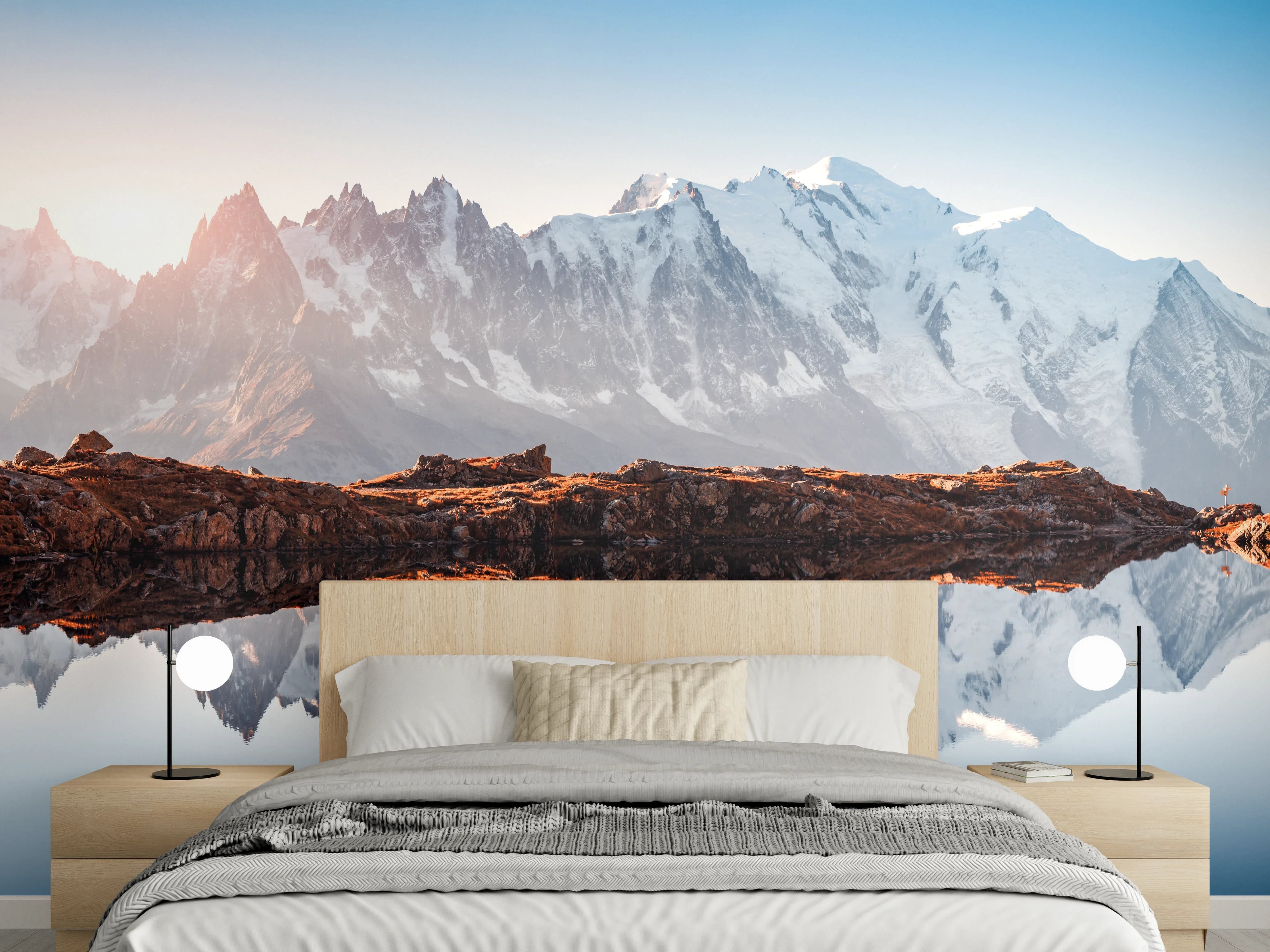 Wandverkleidung Schlafzimmer - Bergsee Panorama Wandbild Natur