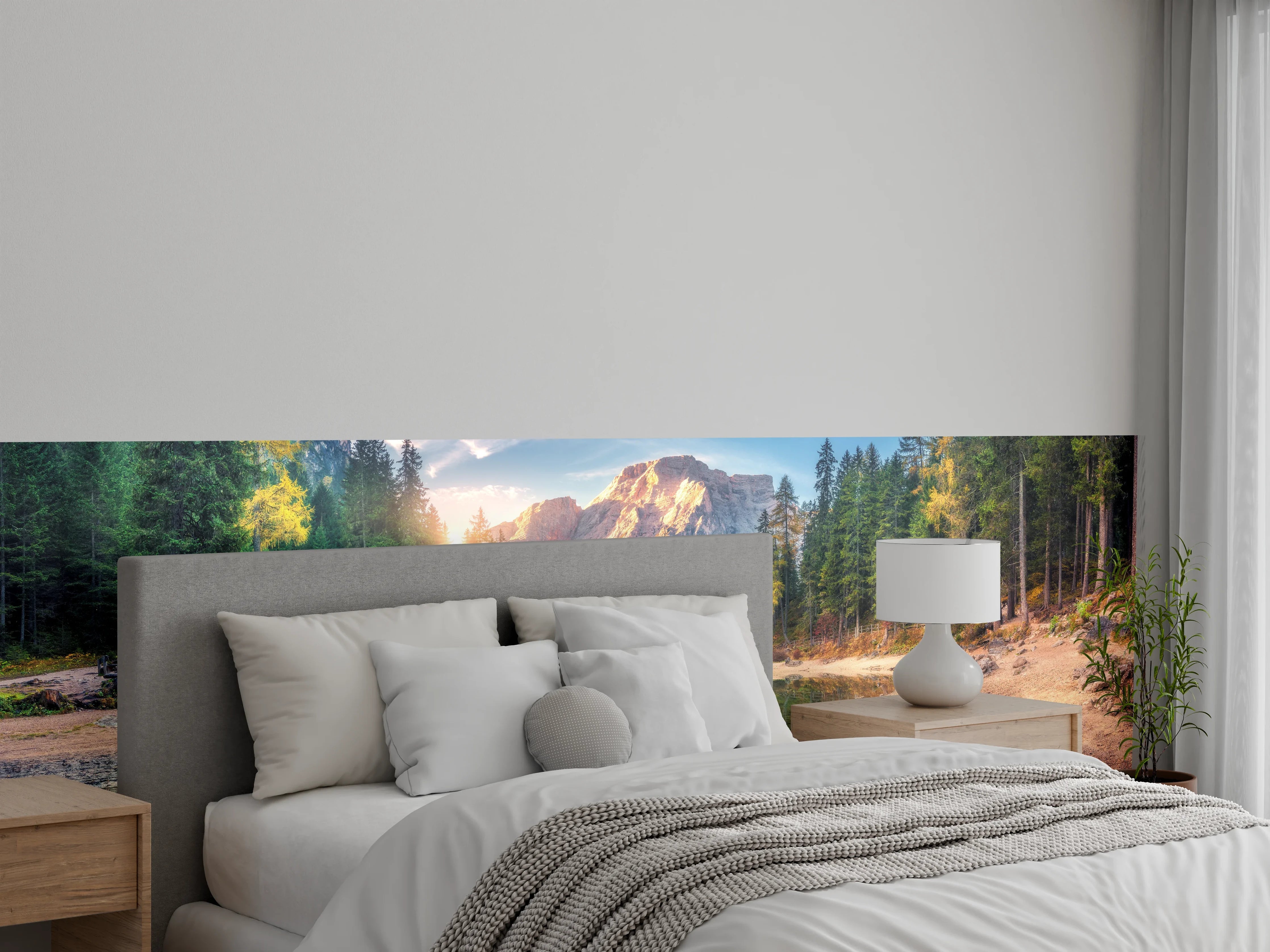 Wandverkleidung Schlafzimmer - Bergsee Panorama im Morgengrauen
