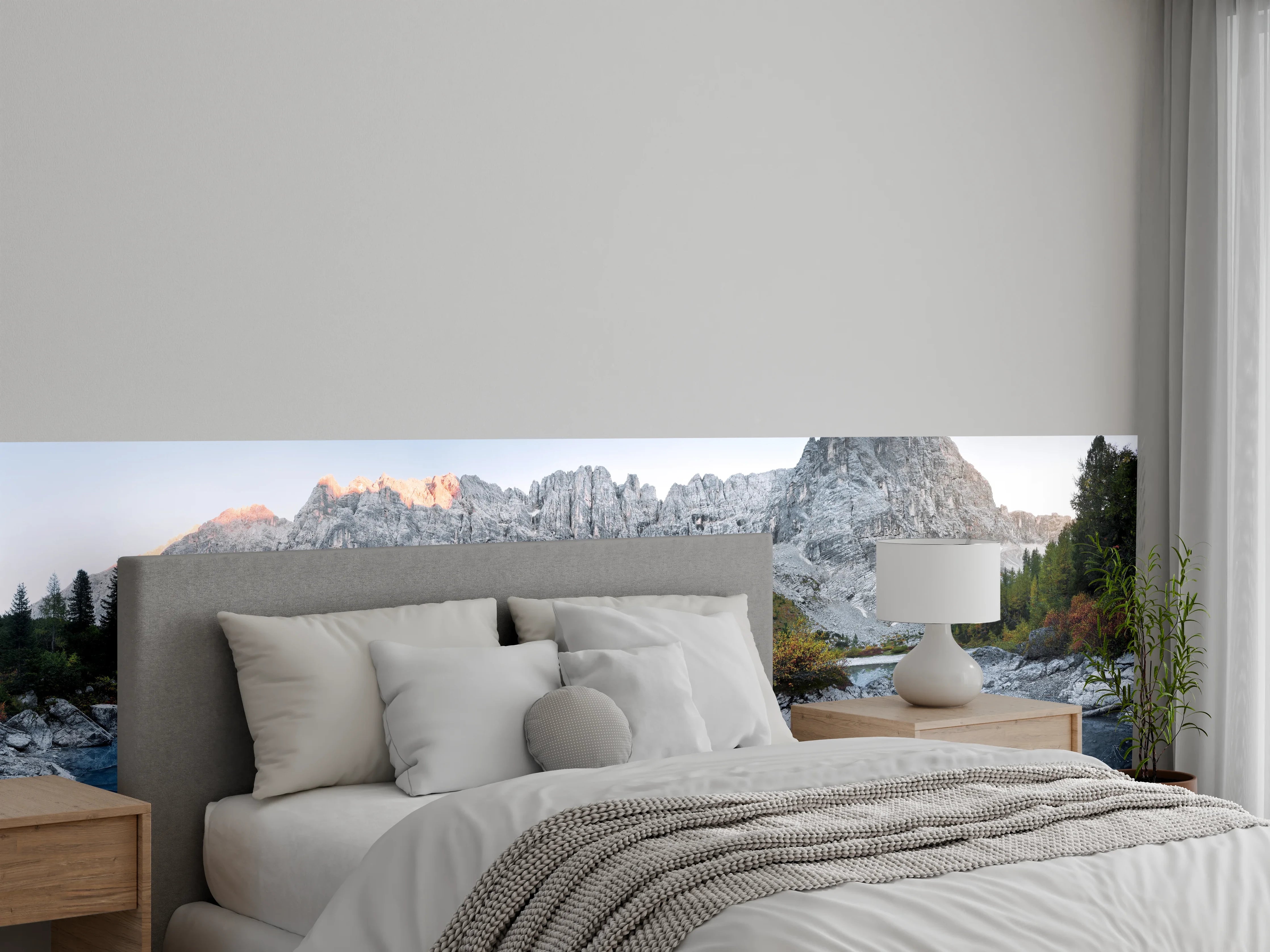 Wandverkleidung Schlafzimmer - Bergsee Panorama mit Dolomiten
