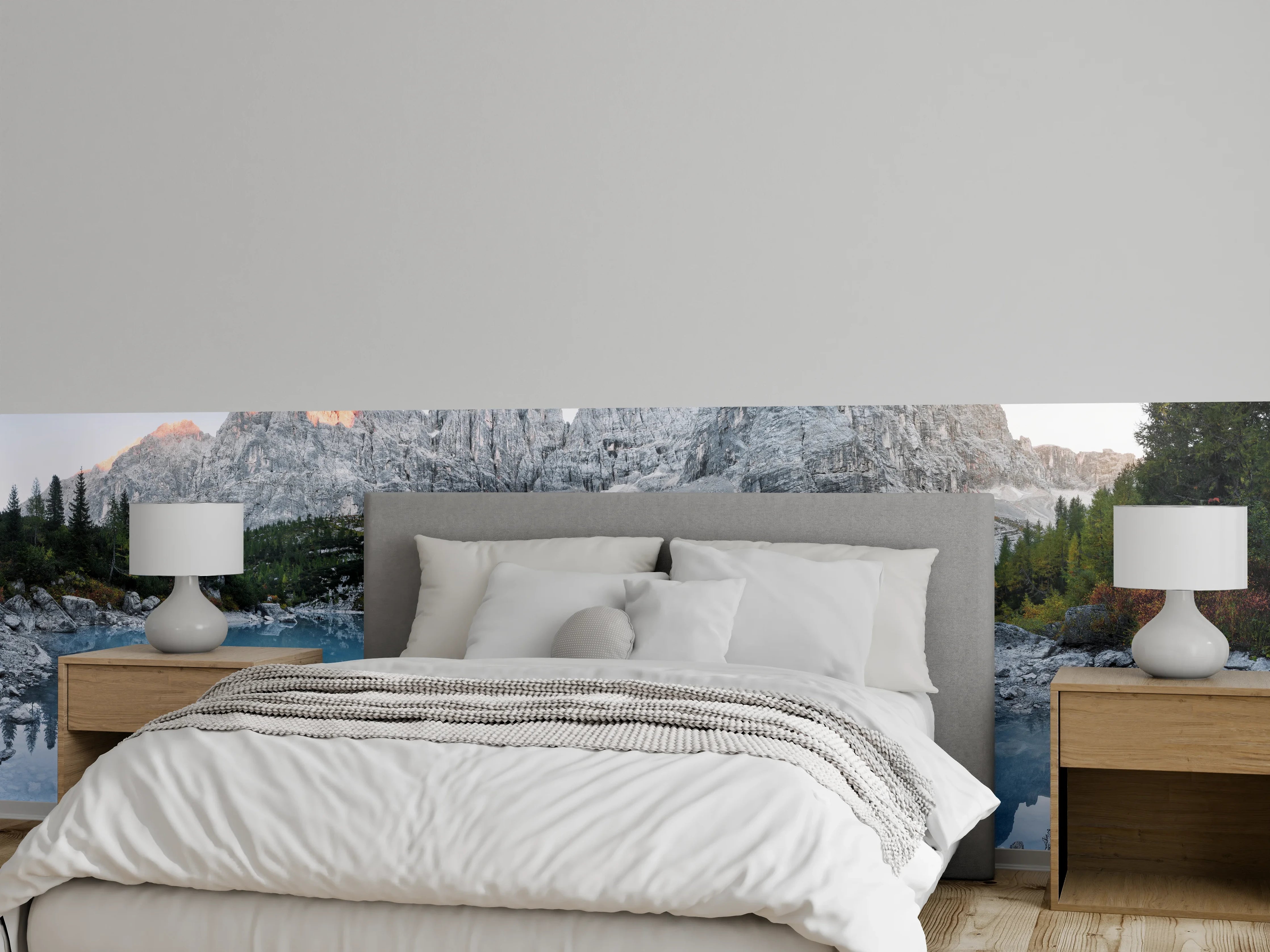 Wandverkleidung Schlafzimmer - Bergsee Panorama mit Dolomiten